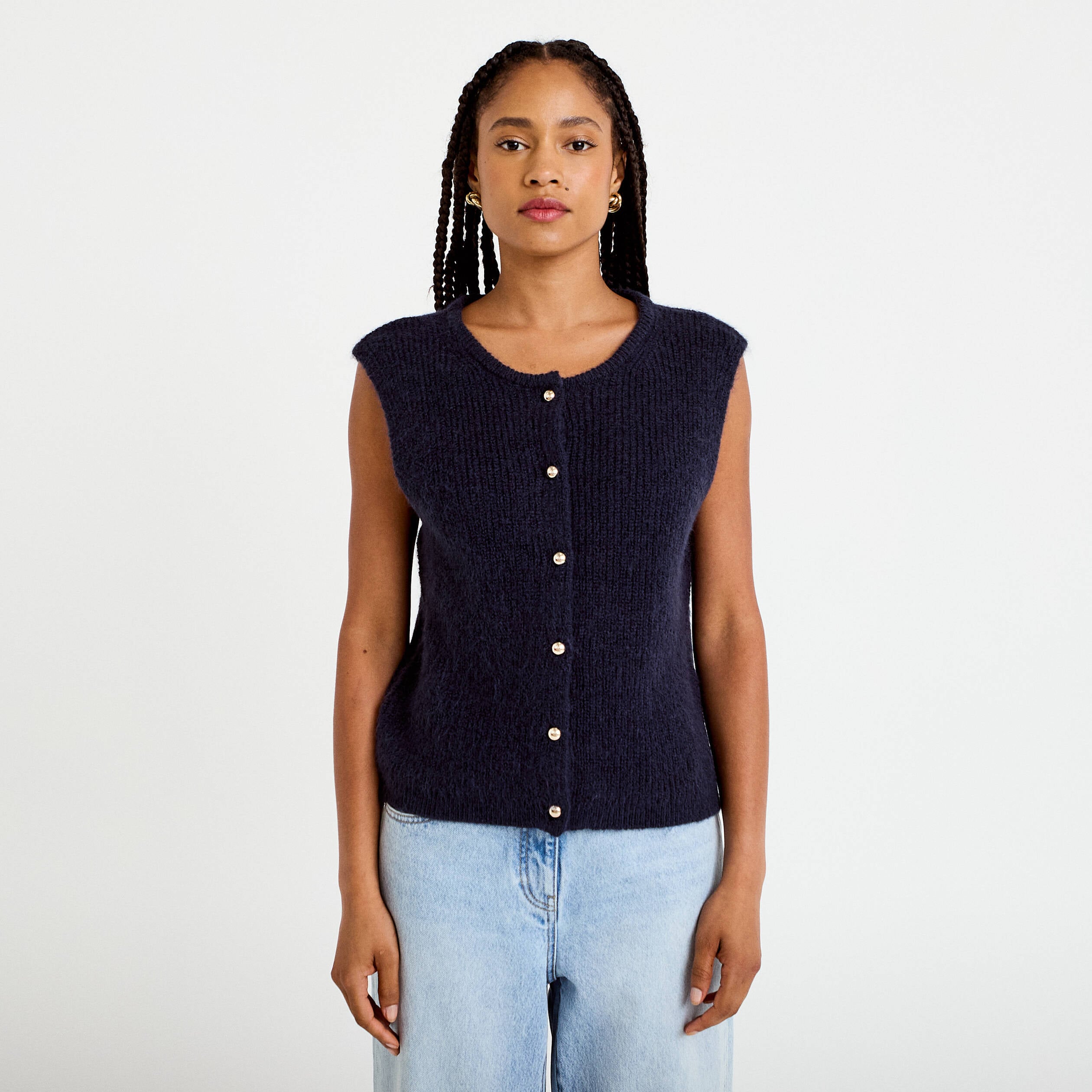 Gilet sans manches bleu marine femme