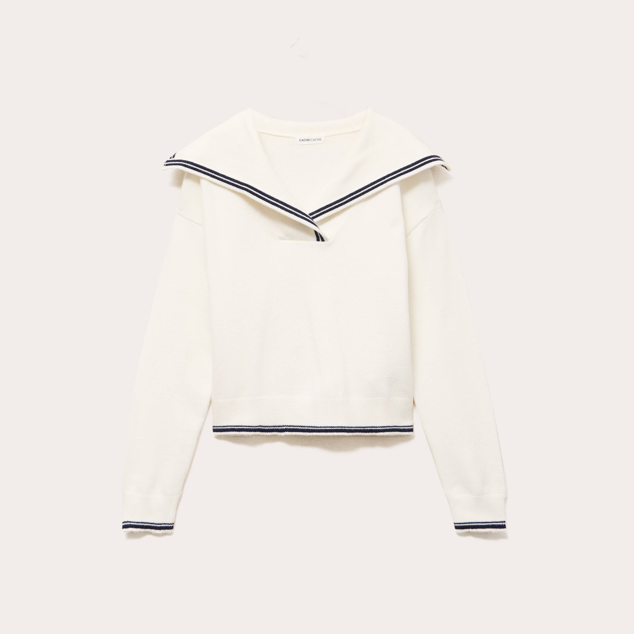 Pull col marin manches longues ecru femme
