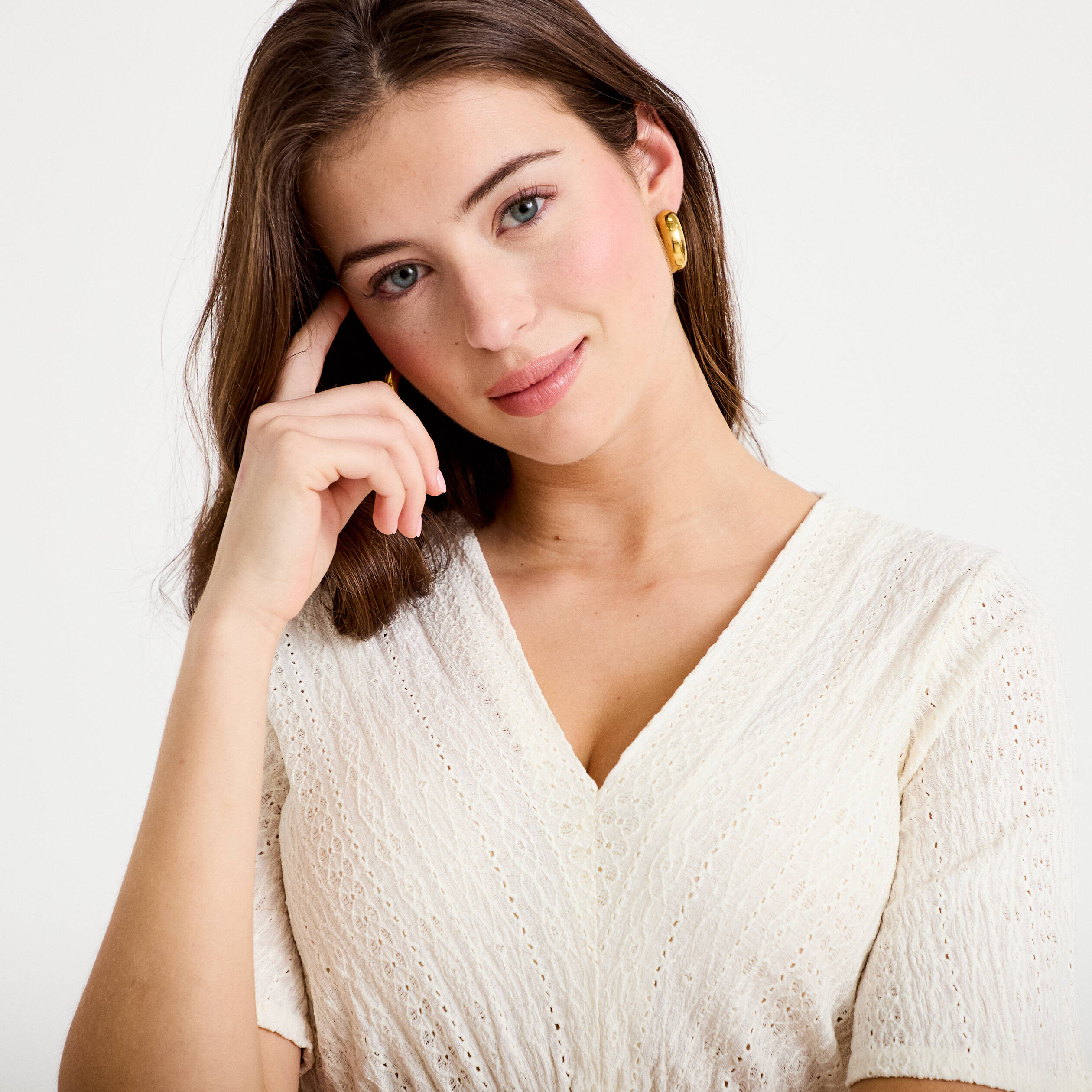 Blouse manches courtes ecru femme