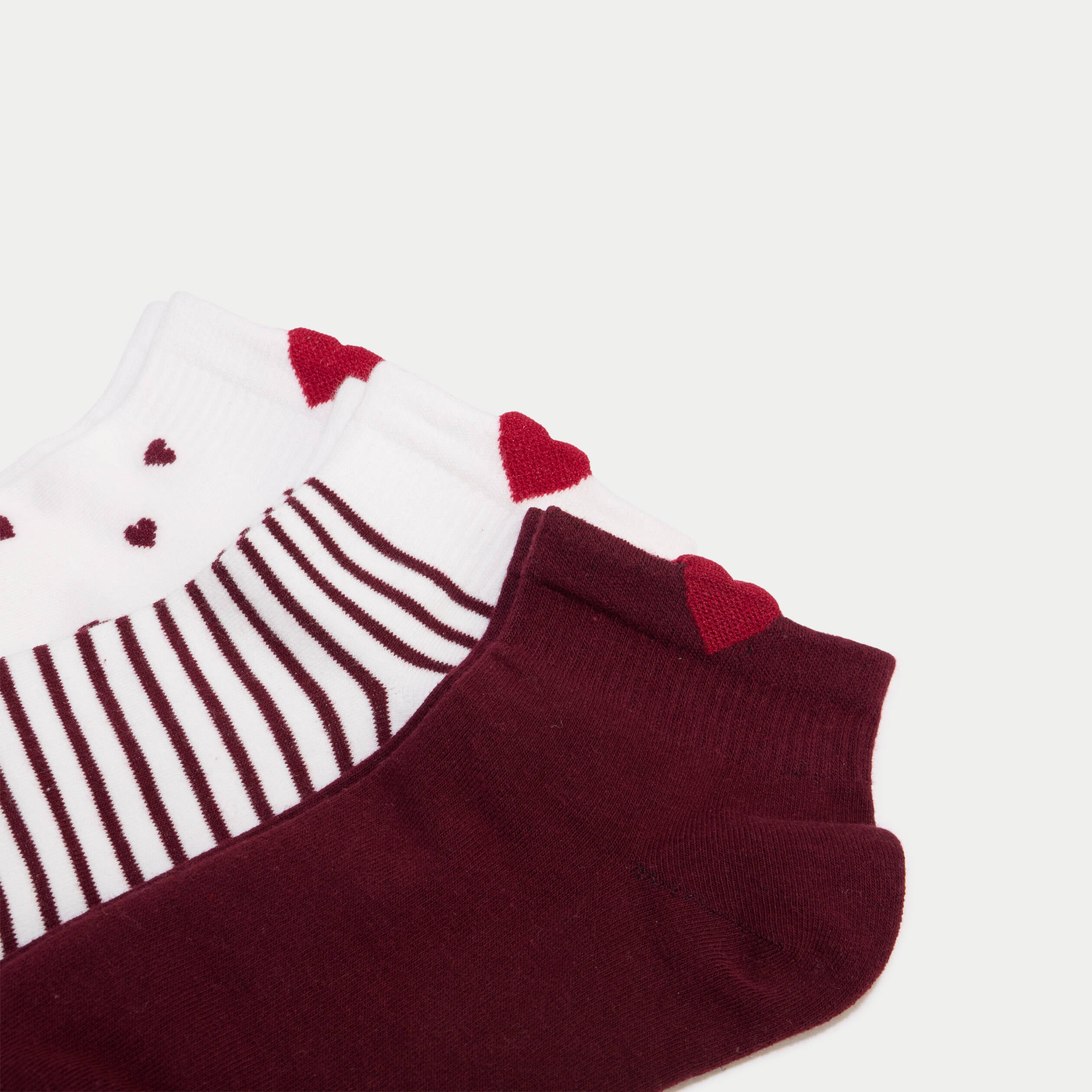 Lot de 3 paires de chaussettes fantaisie bordeaux femme