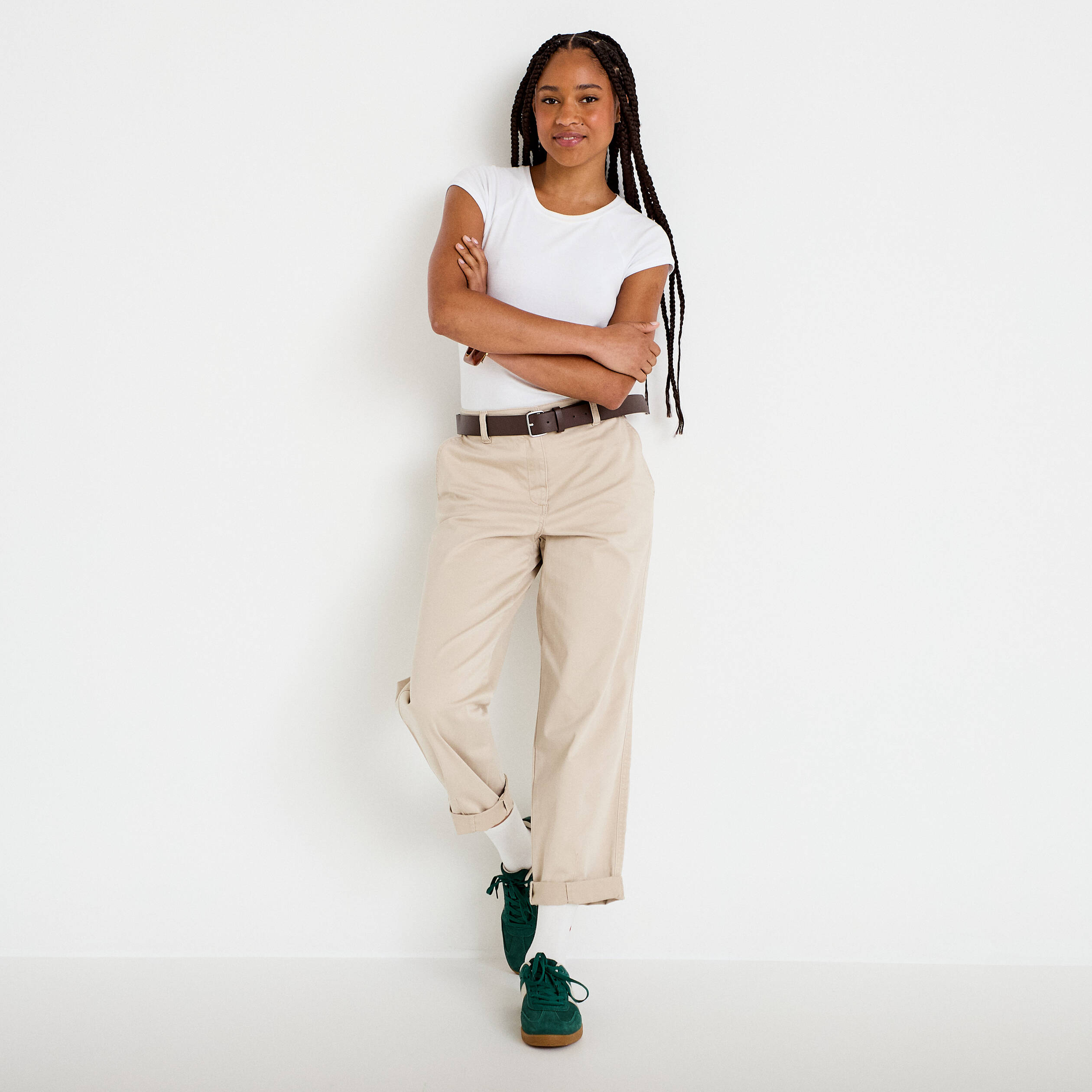 Pantalon chino avec ceinture amovible beige femme