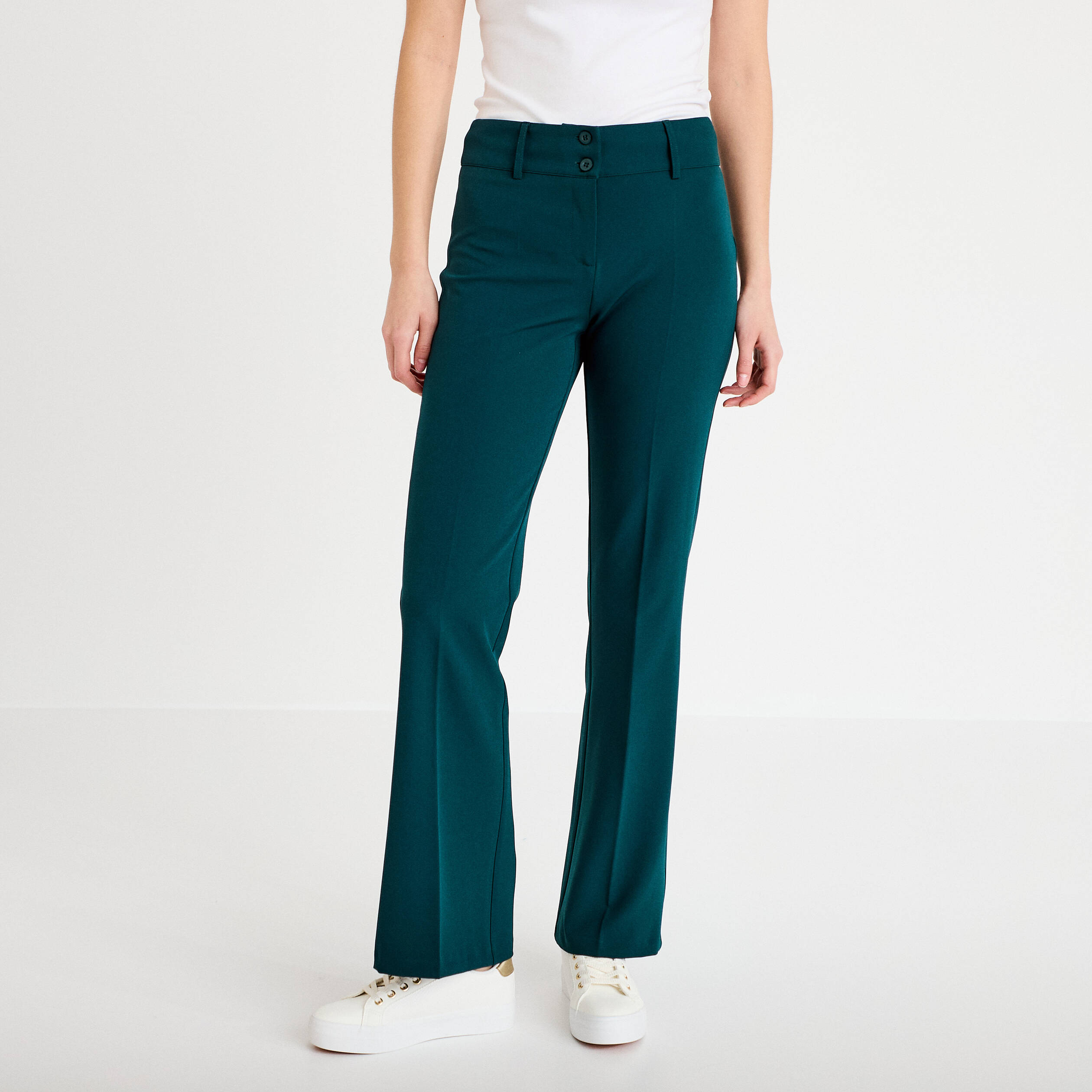 Pantalon flare vert fonc&eacute; femme