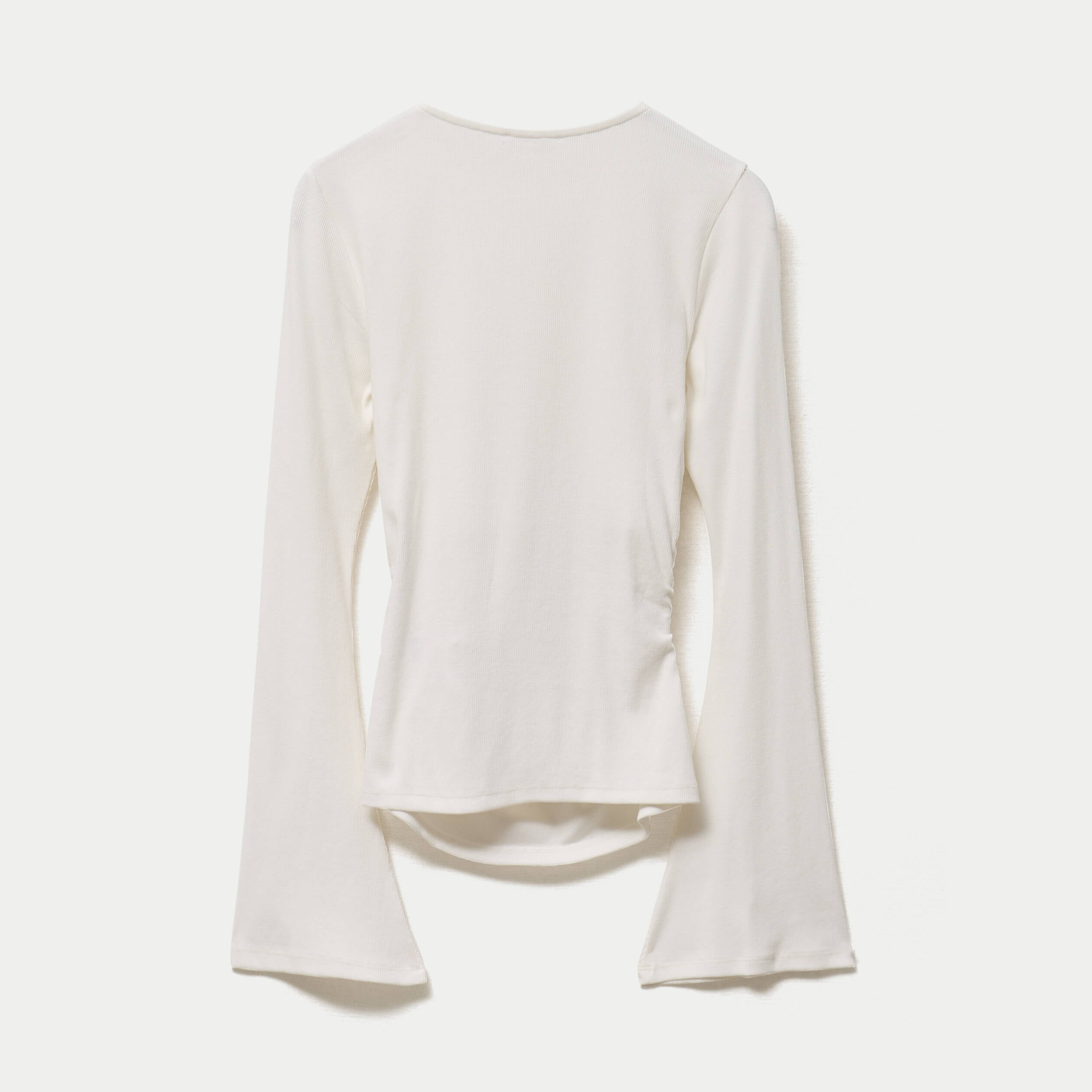 T-shirt ajust&eacute; col rond manches longues ecru femme