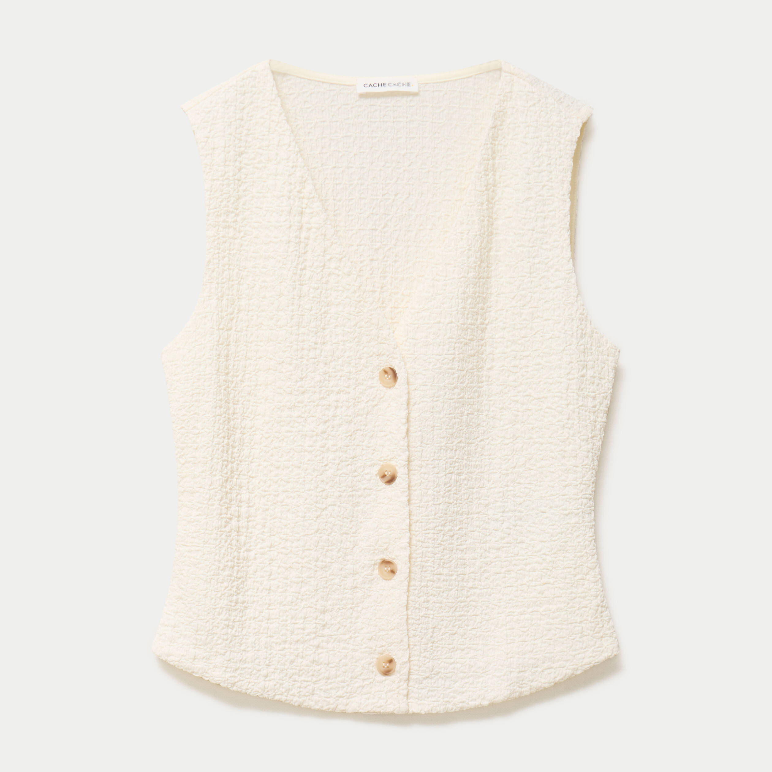 Gilet sans manches col v ecru femme