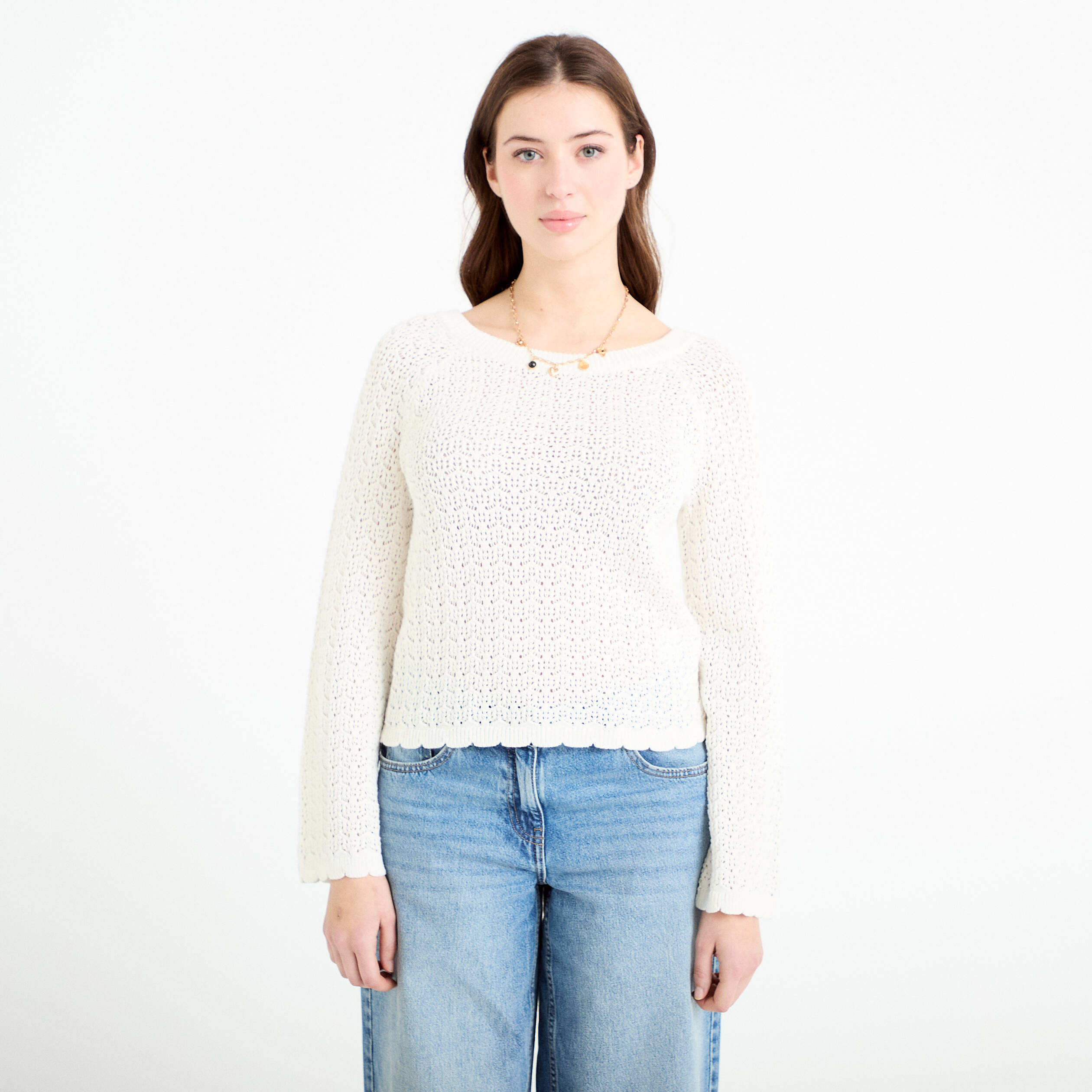 Pull ajour&eacute; ecru femme