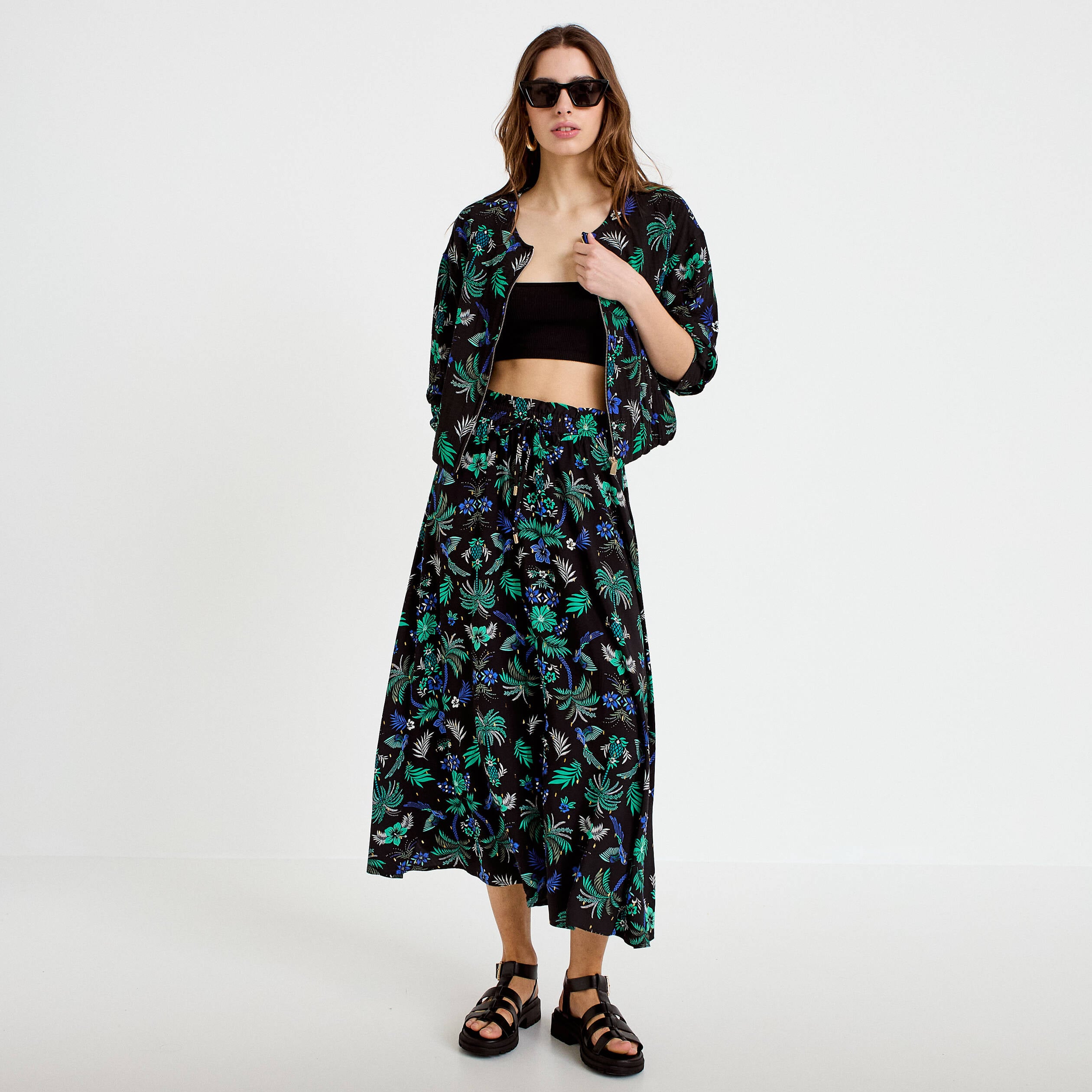 Jupe longue &eacute;vas&eacute;e taille haute noir femme