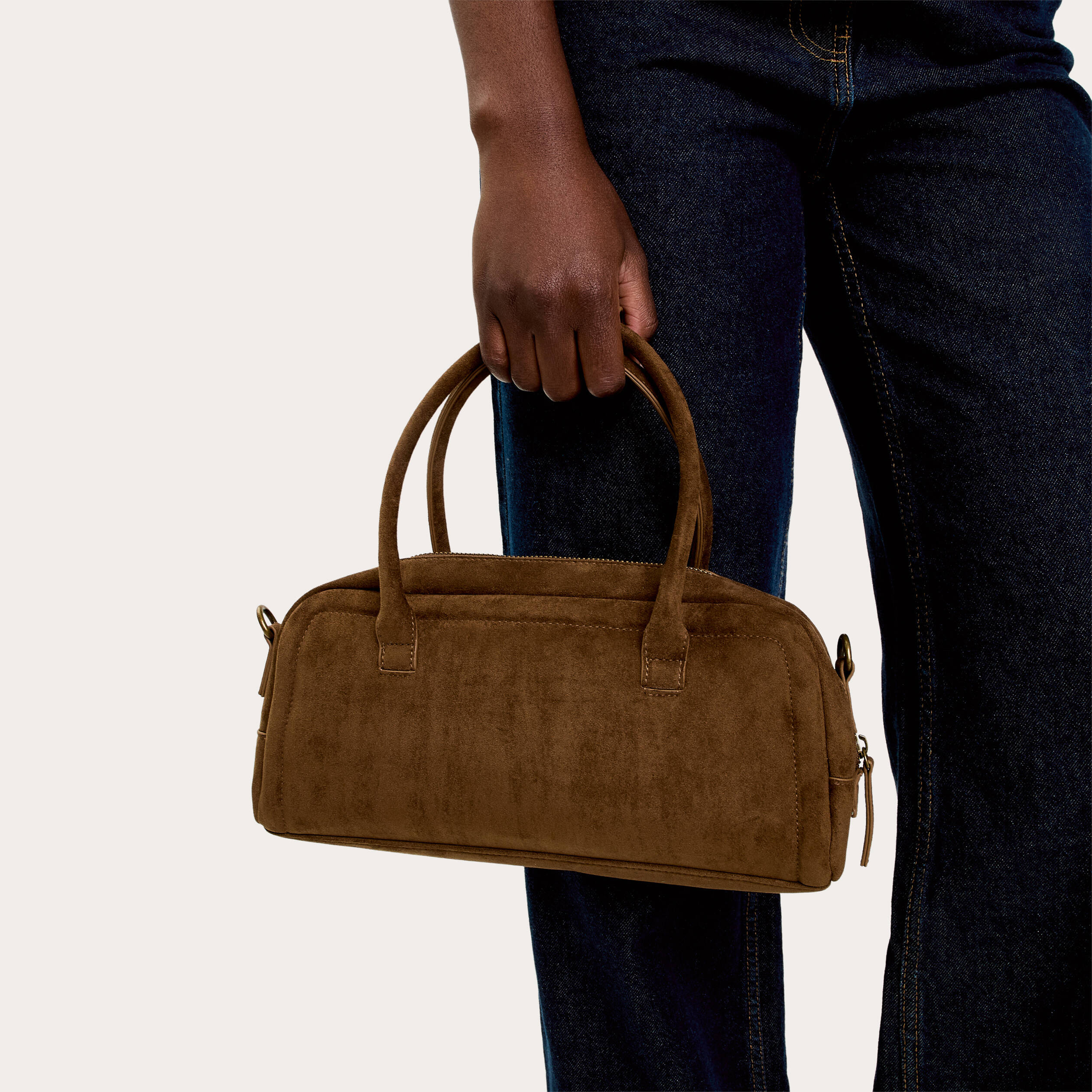 Sac aspect daim marron fonc&eacute; femme