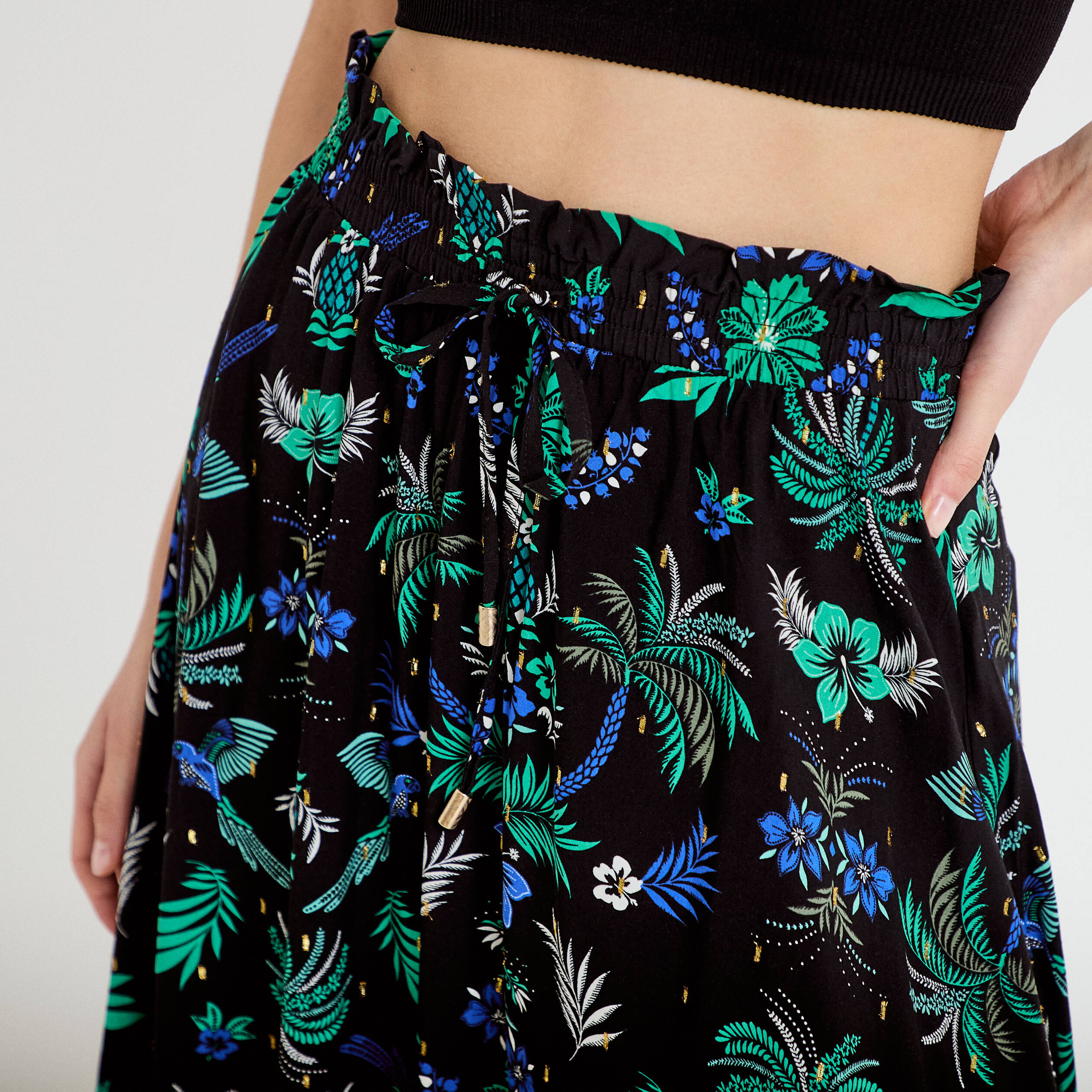 Jupe longue &eacute;vas&eacute;e taille haute noir femme