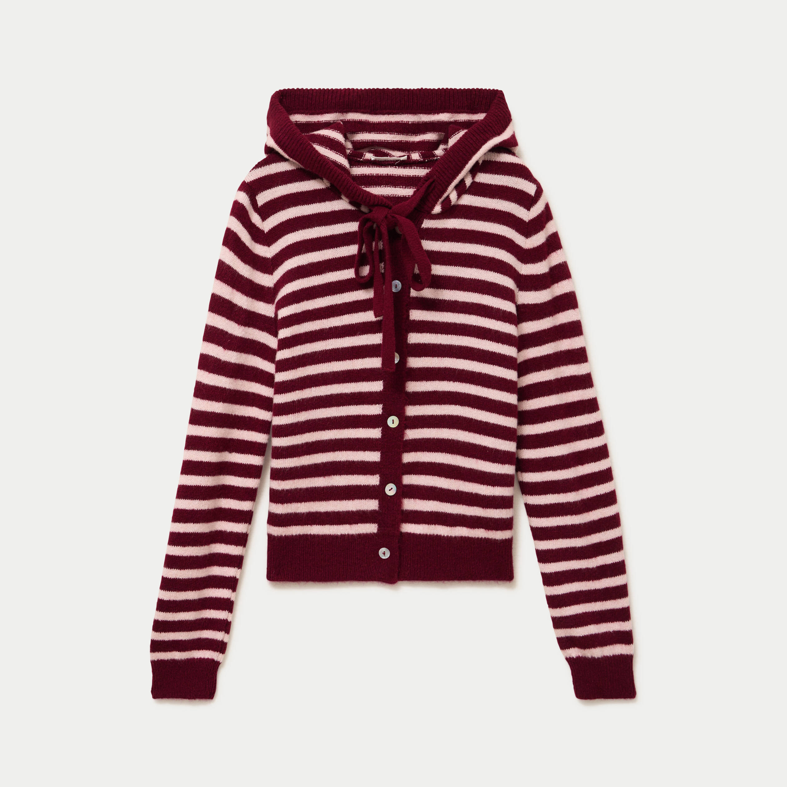 Gilet &agrave; capuche manches longues bordeaux femme