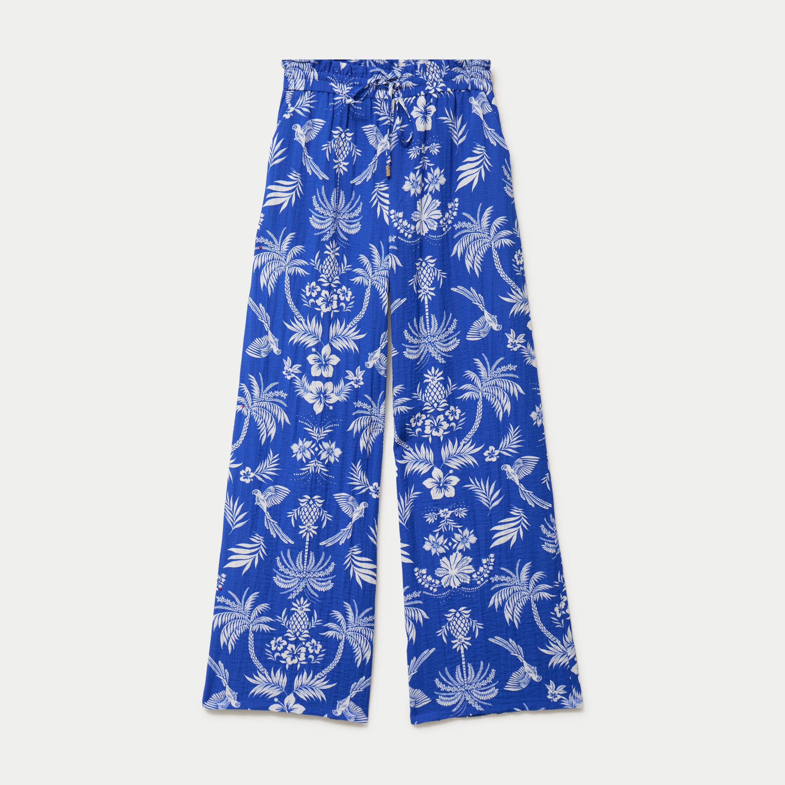 Pantalon large taille standard pliss&eacute; bleu roi femme