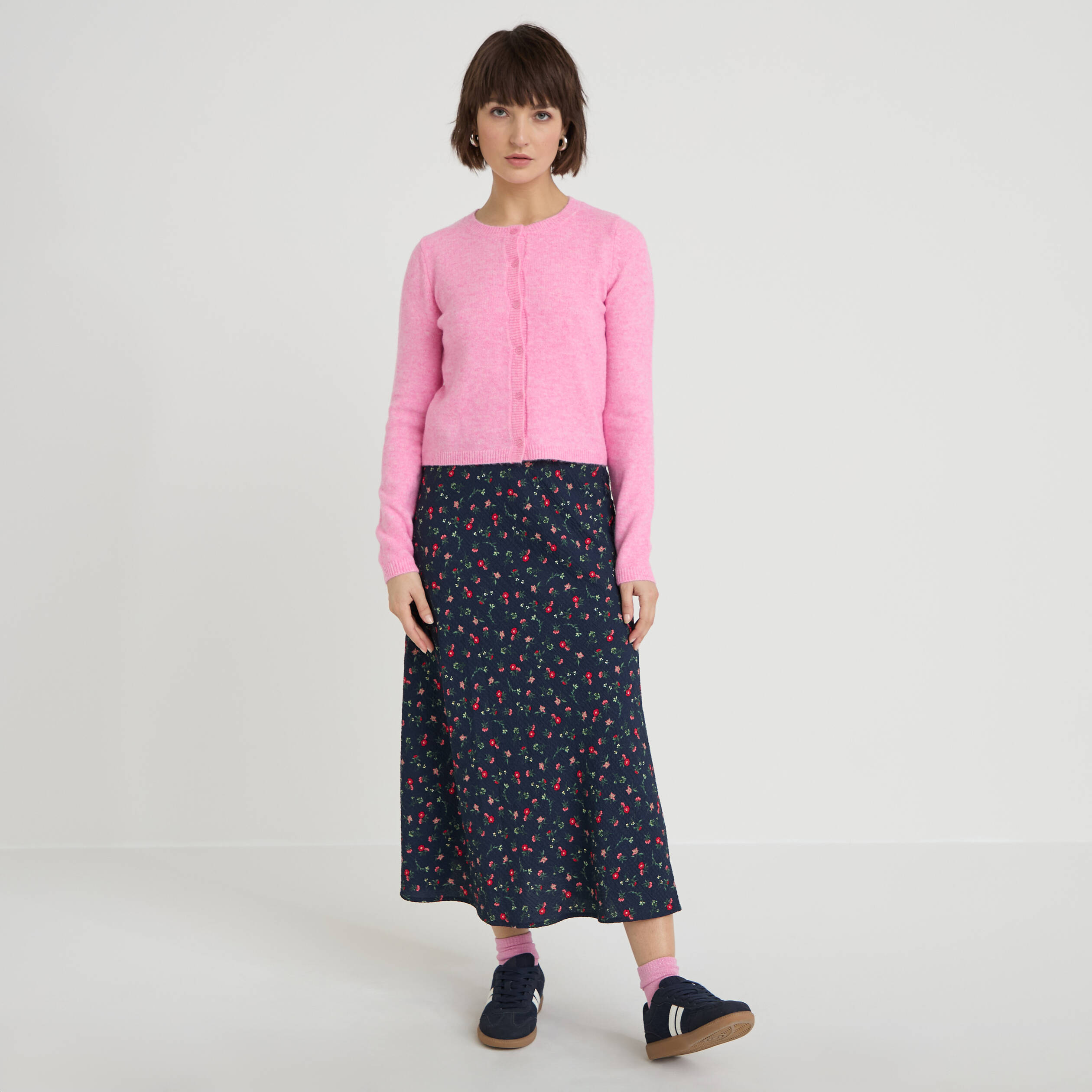 Jupe &eacute;vas&eacute;e longueur 3/4 bleu marine femme