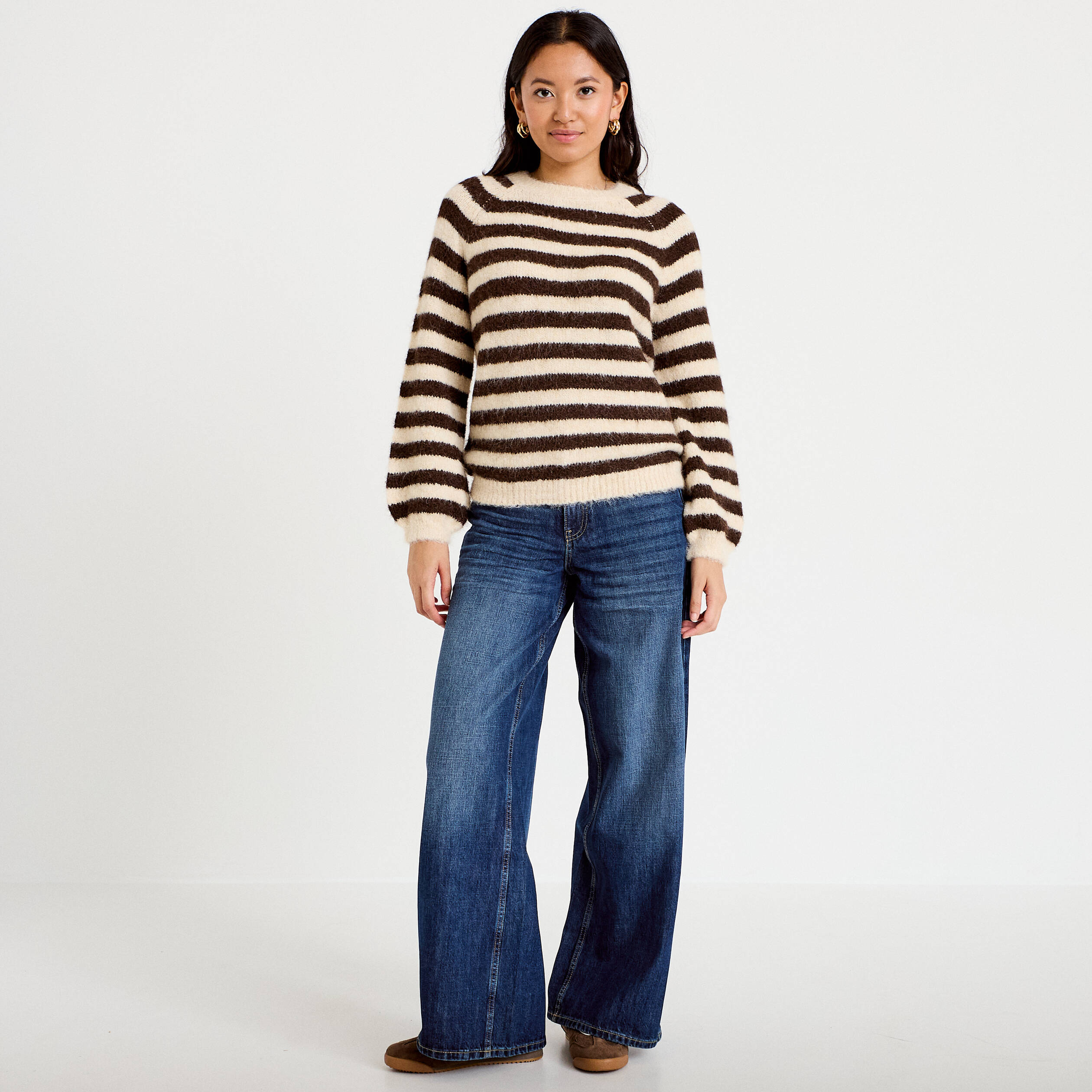 Jean wide leg taille standard denim stone femme