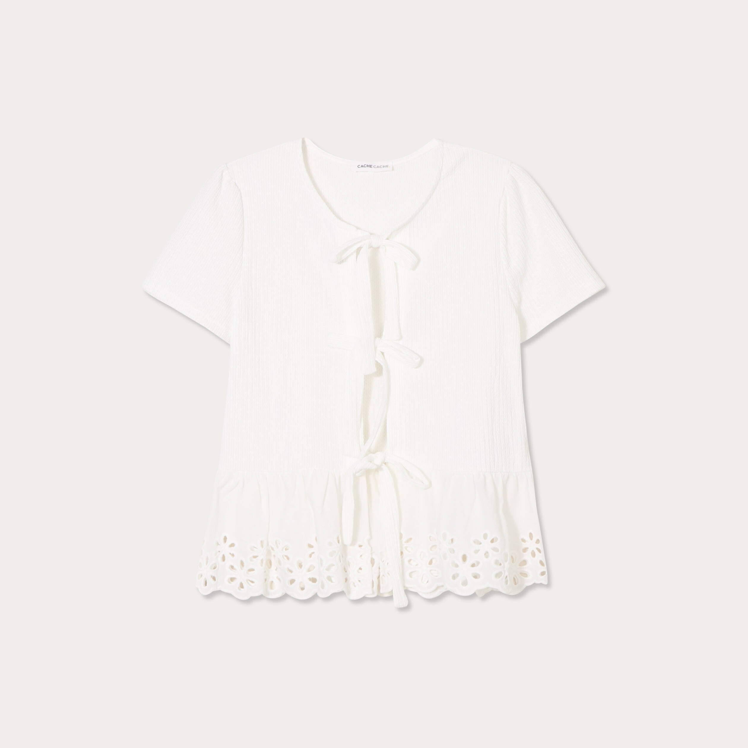 Blouse nou&eacute;e d&eacute;tails brod&eacute;s ecru femme