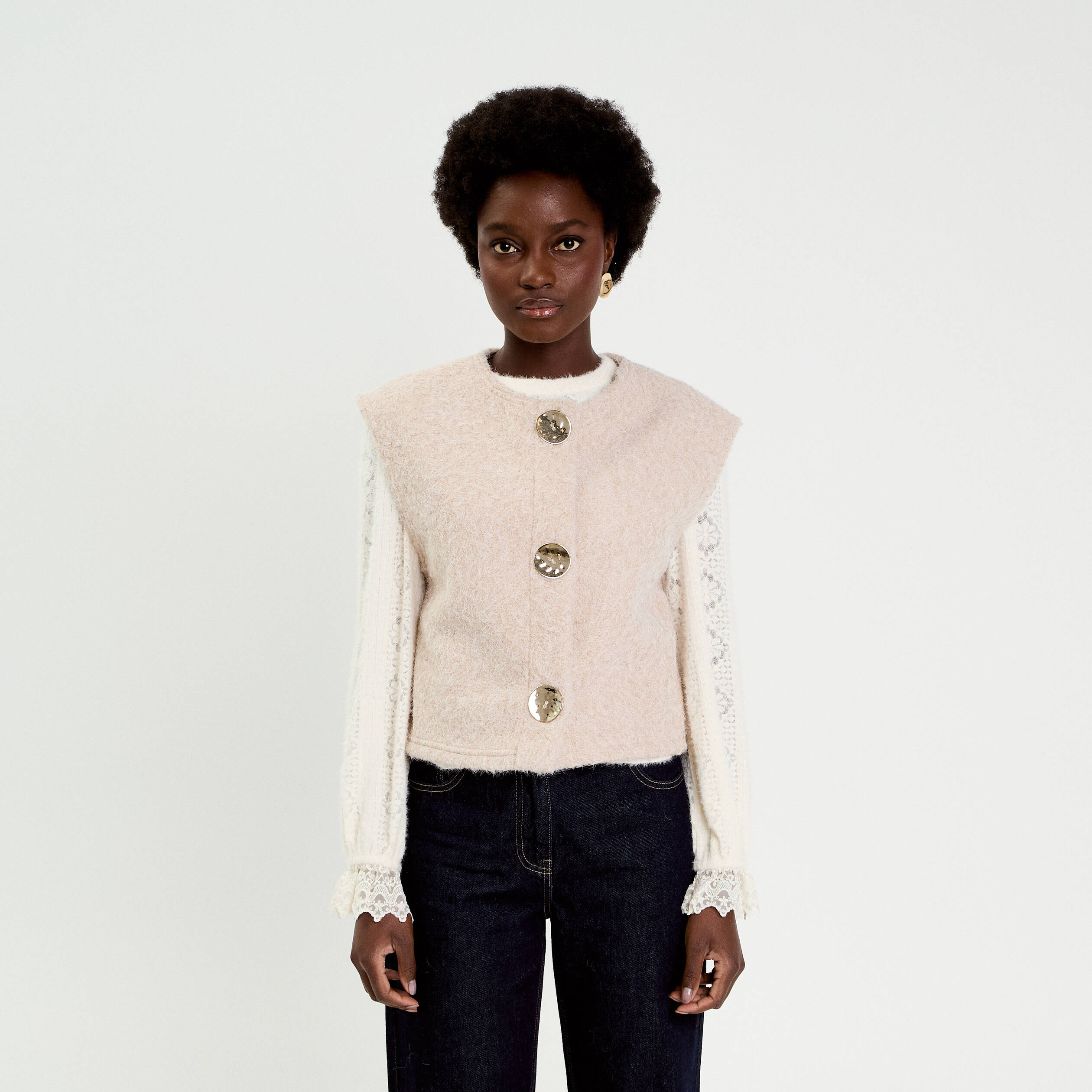 Gilet sans manches effet polaire ecru femme