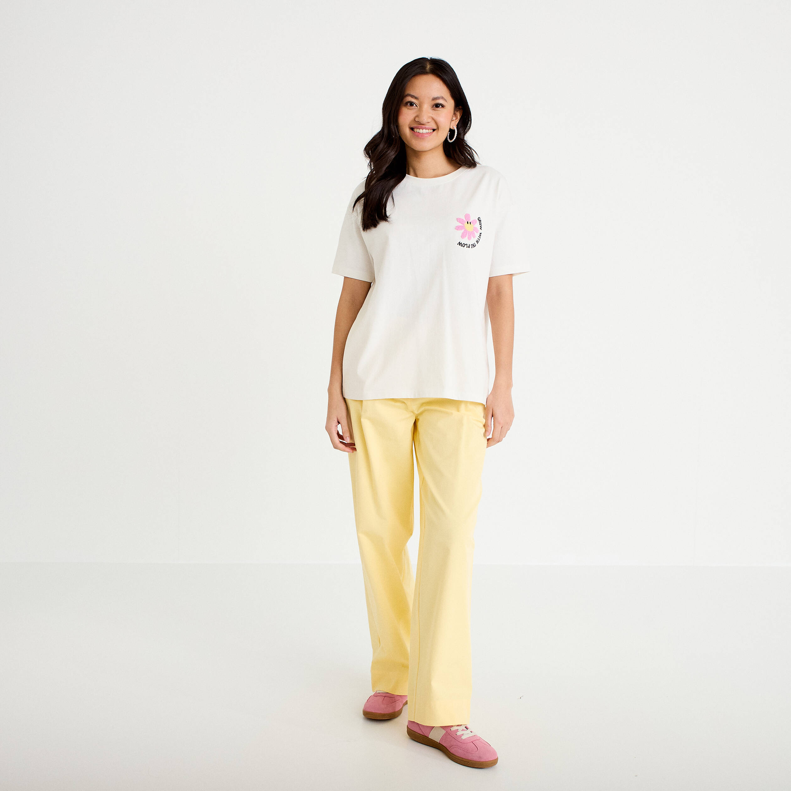 Pantalon large jaune clair femme