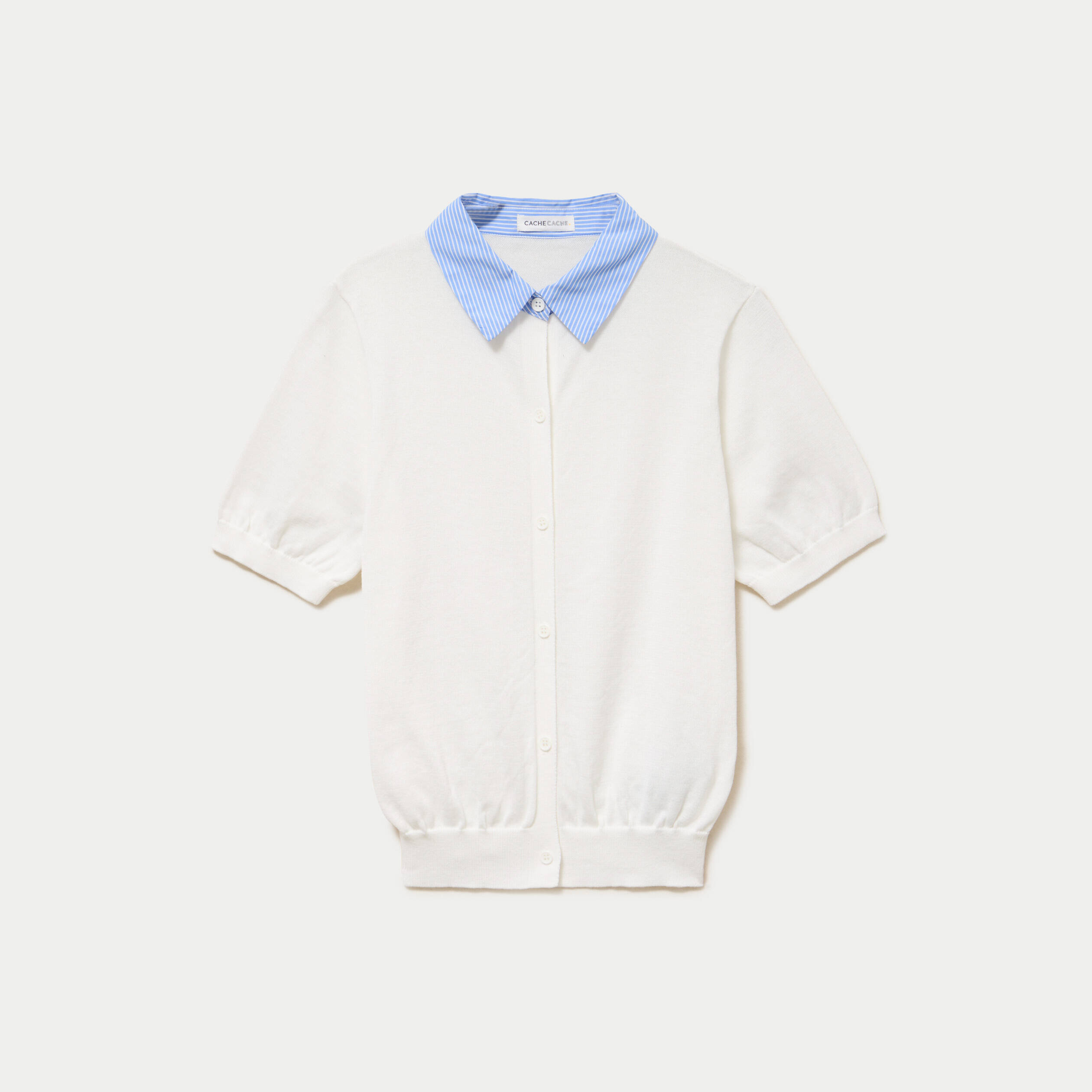 Polo col chemise manches courtes blanc femme