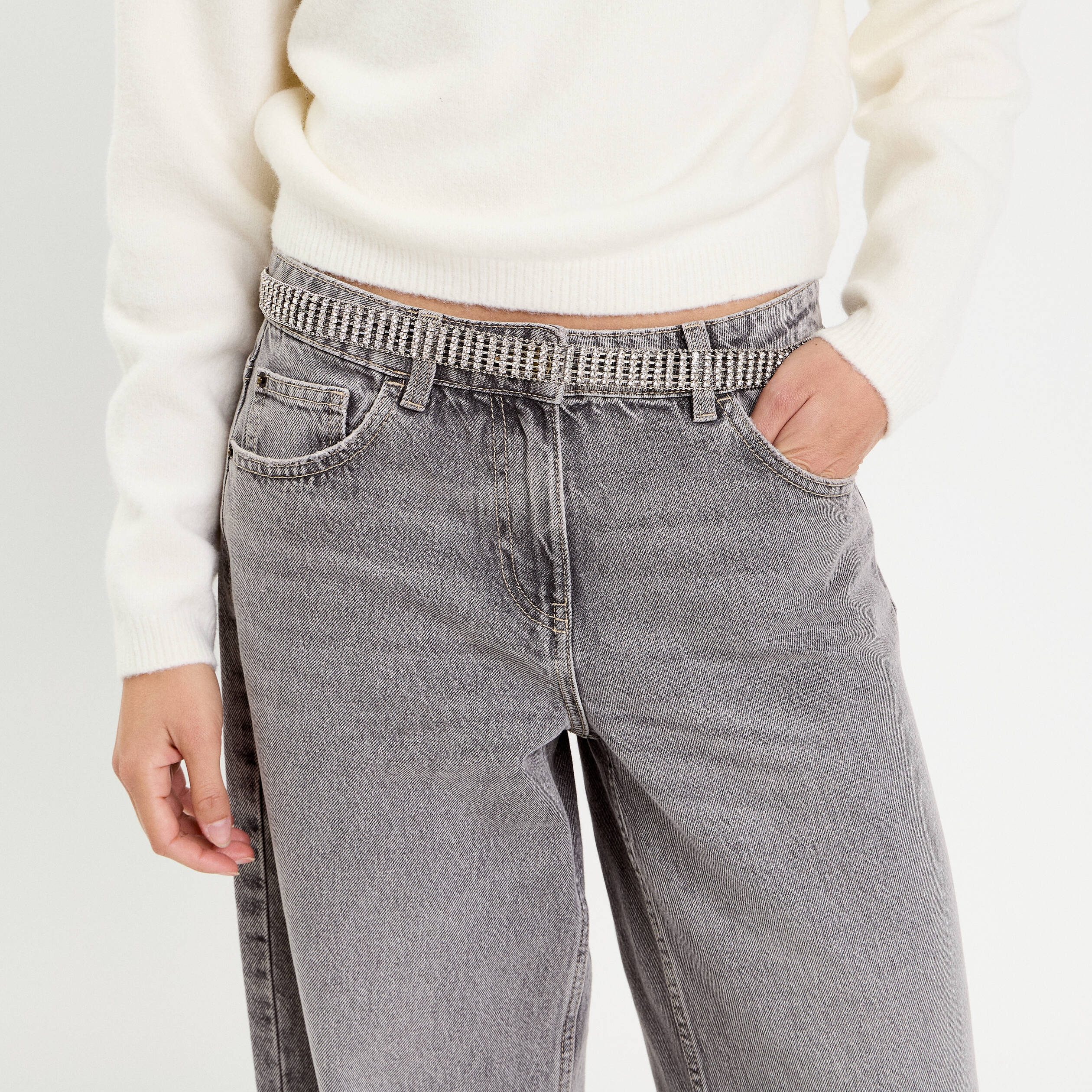 Ceinture &agrave; strass gris argent femme