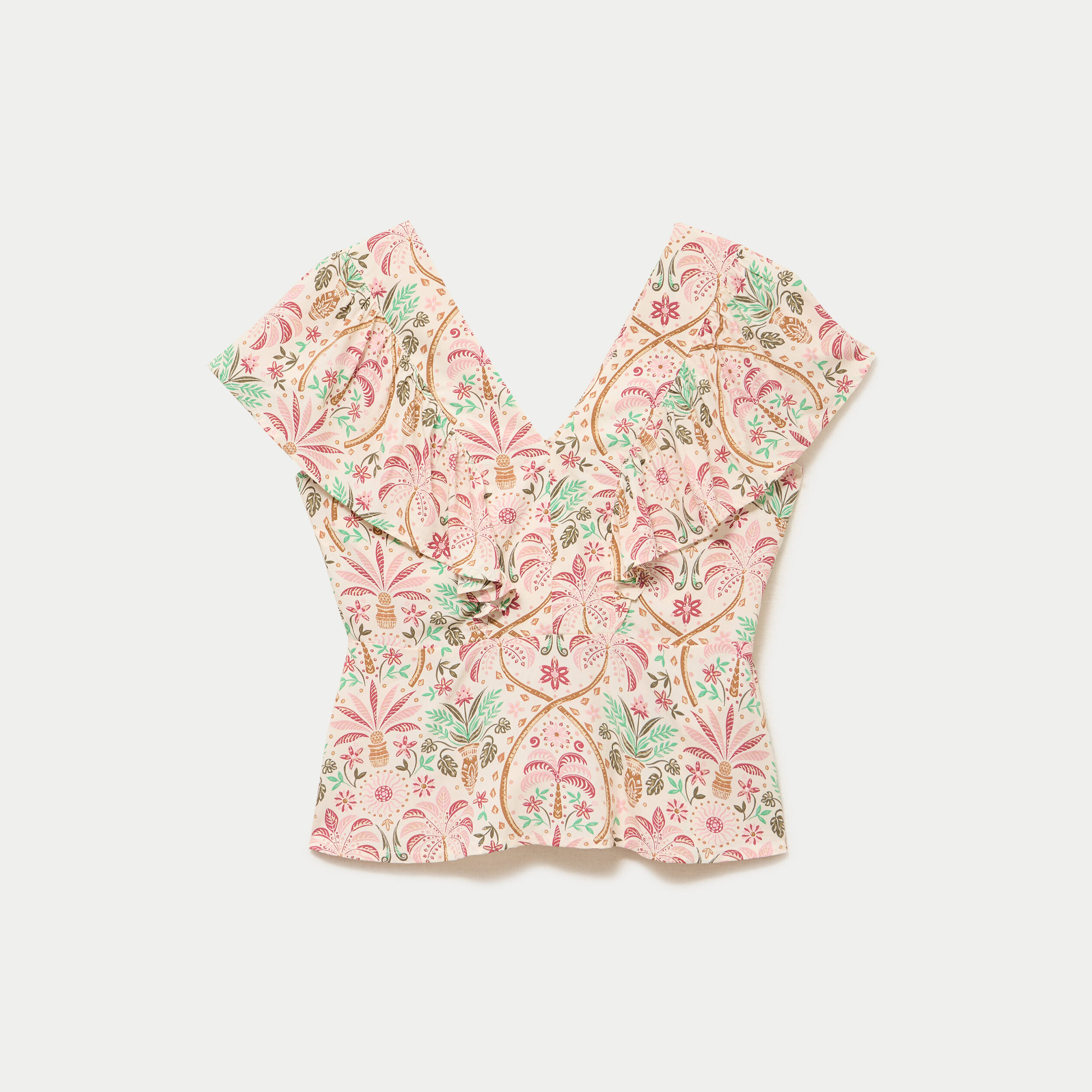 Blouse col v manches courtes blanc femme
