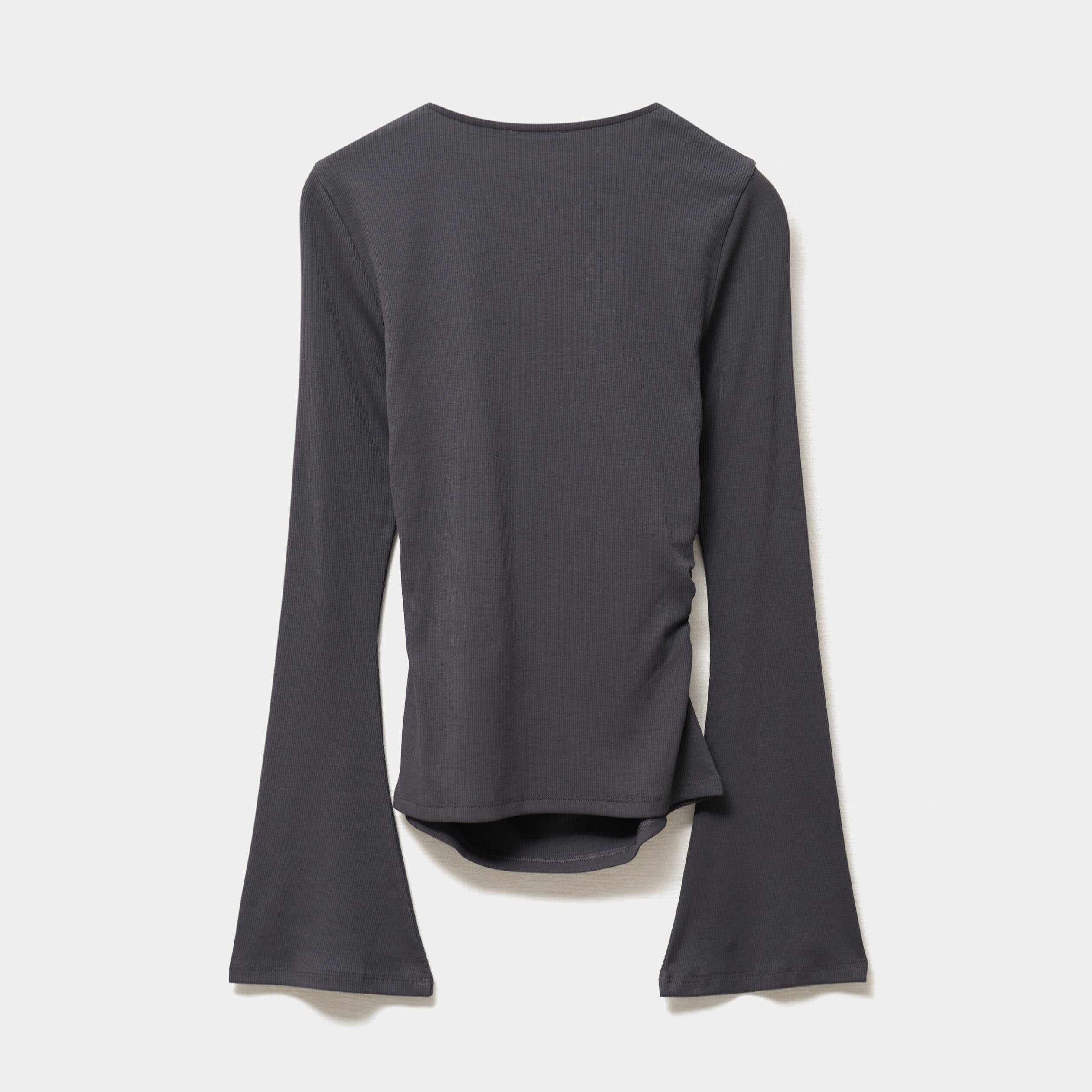 T-shirt ajust&eacute; col rond manches longues gris fonc&eacute; femme