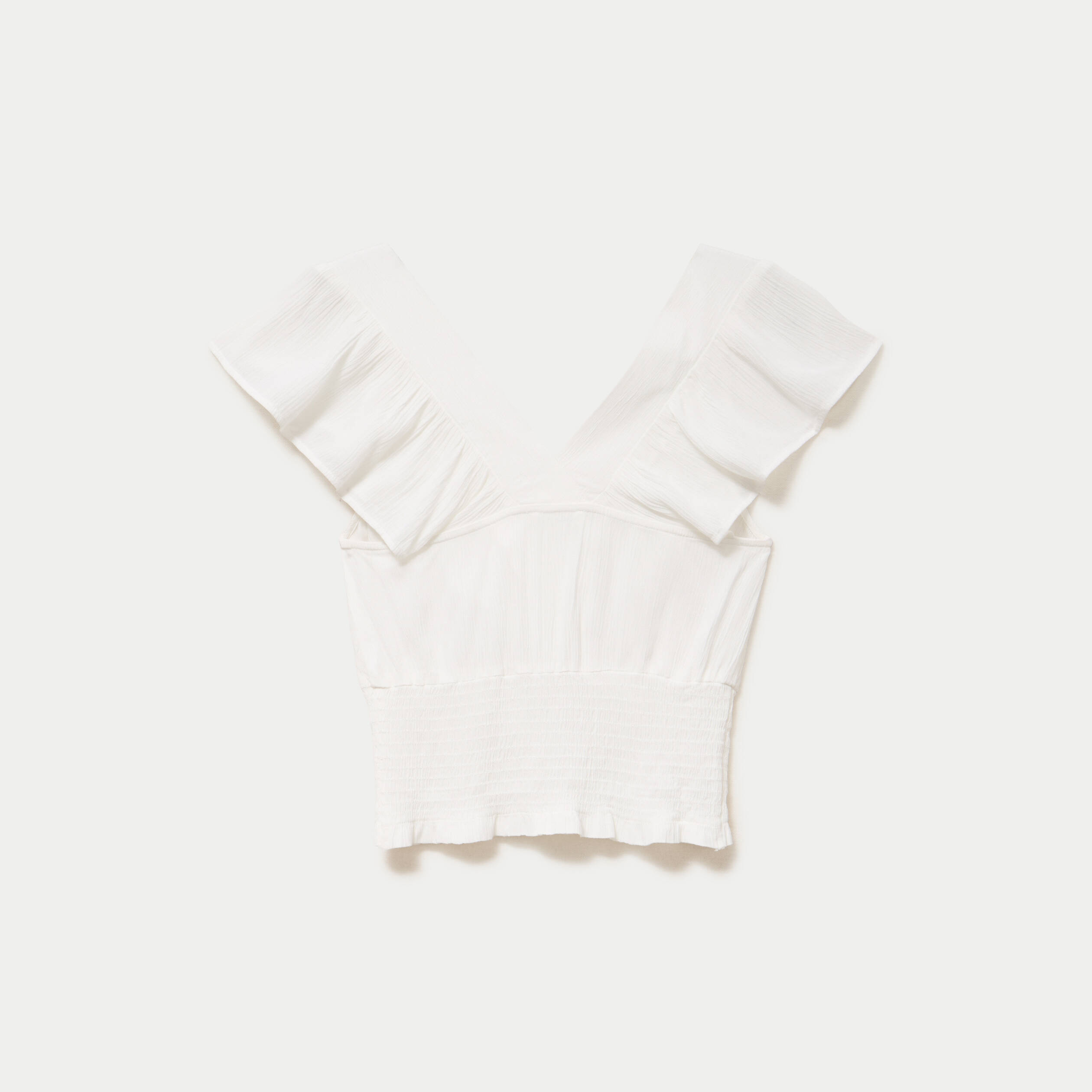 Blouse cintr&eacute;e cropped sans manches ecru femme