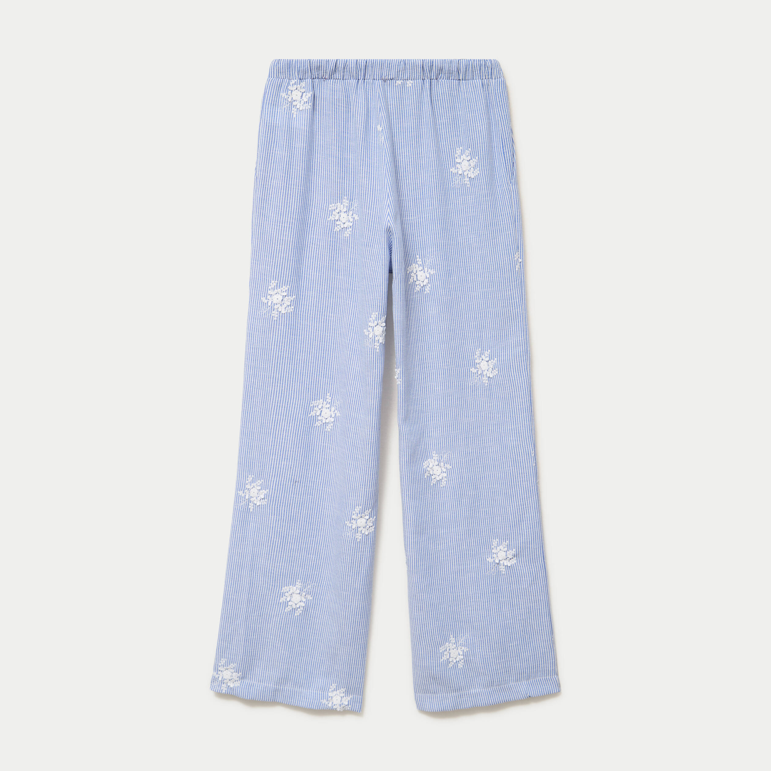 Pantalon large taille haute &agrave; relief blanc femme