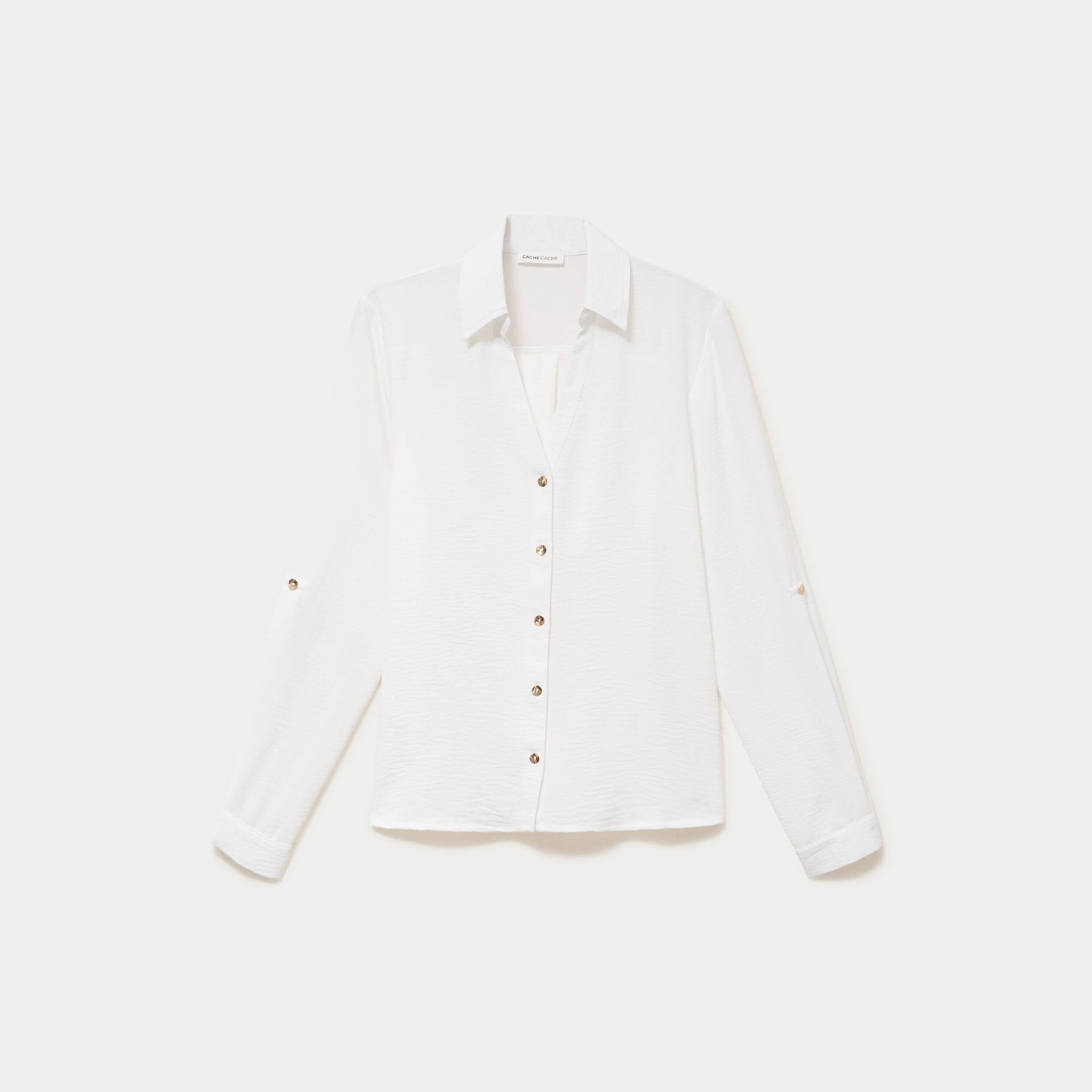 Chemise droite pliss&eacute;e manches longues ecru femme