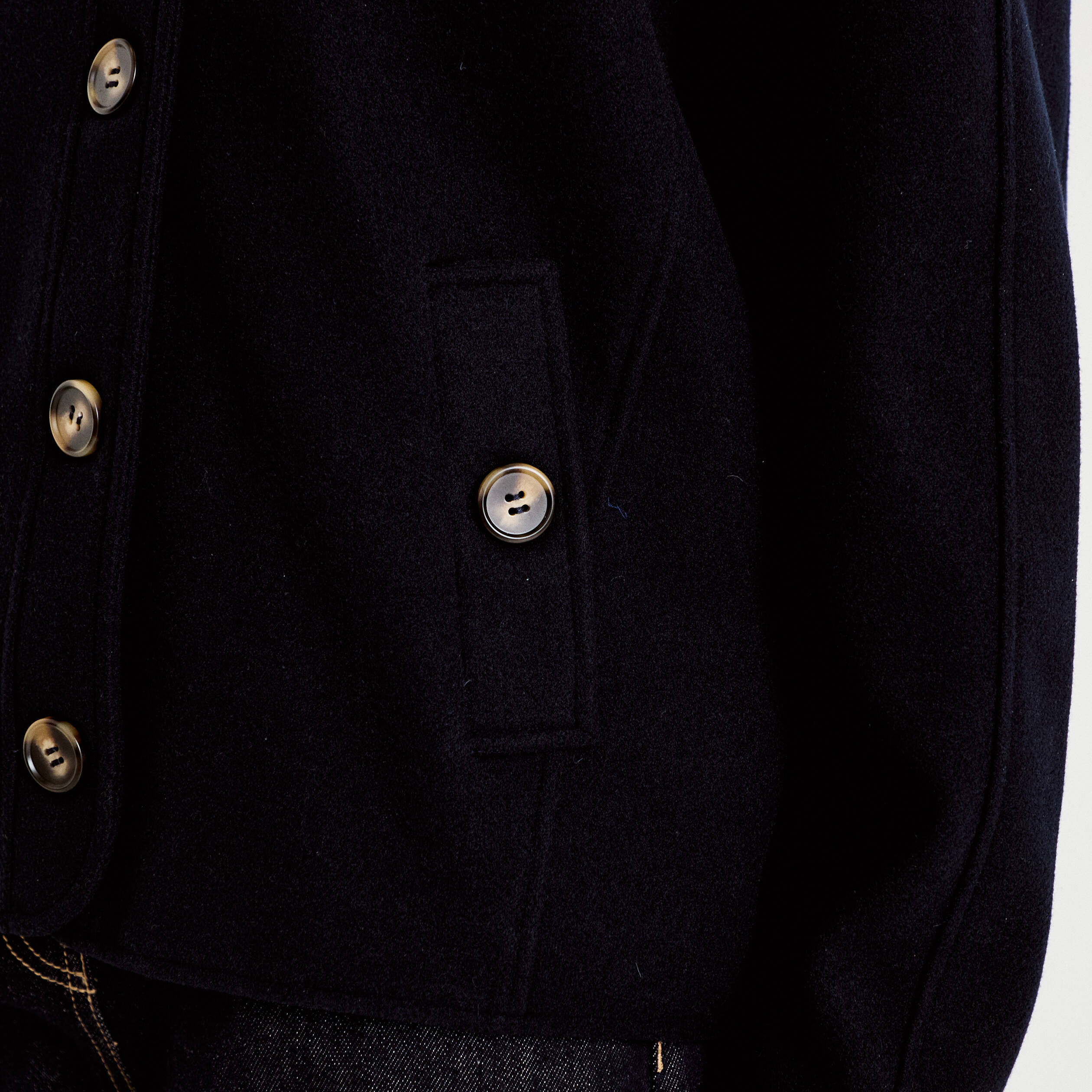 Veste droite col mao manches longues bleu marine femme