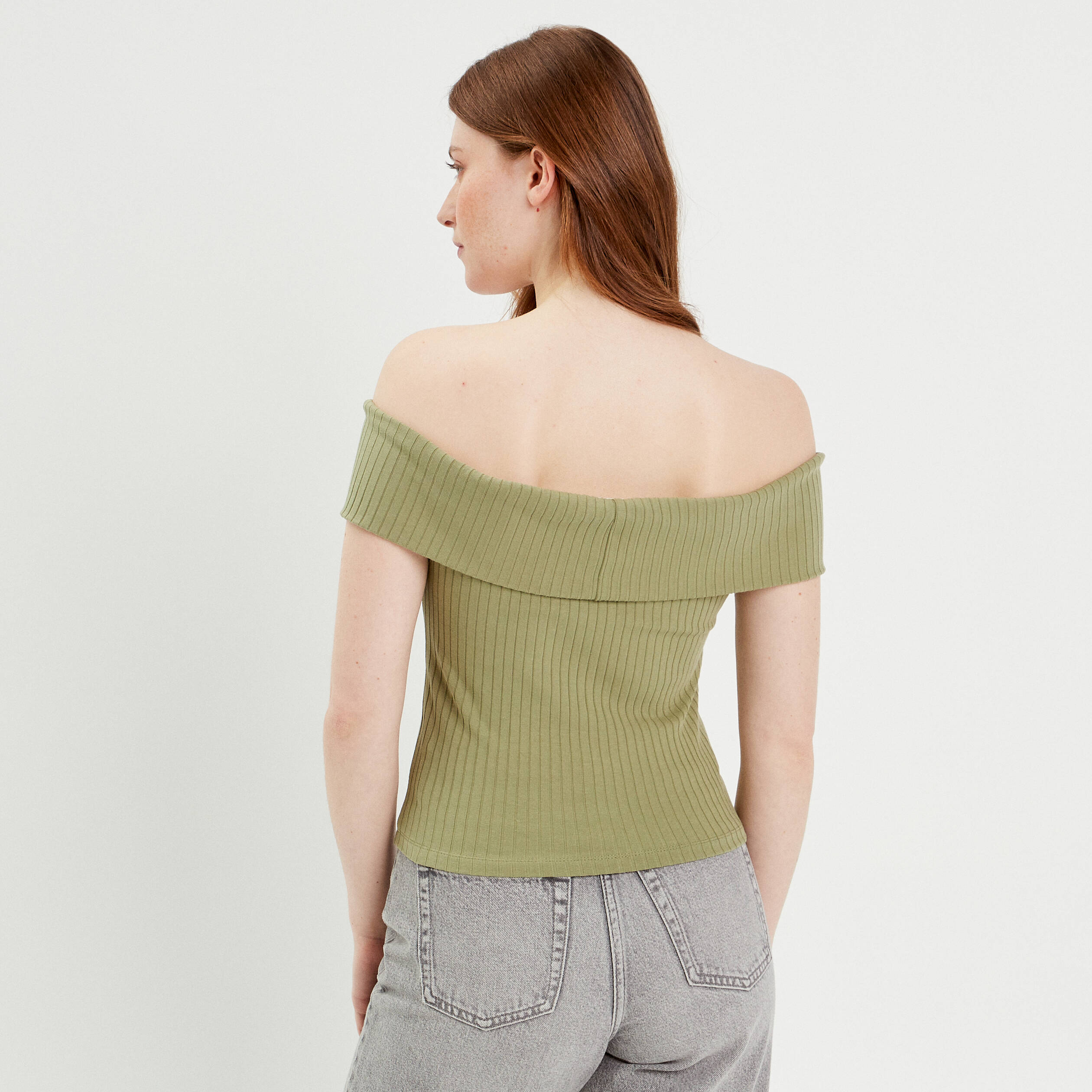 T-shirt manches courtes c&ocirc;tel&eacute; vert kaki femme