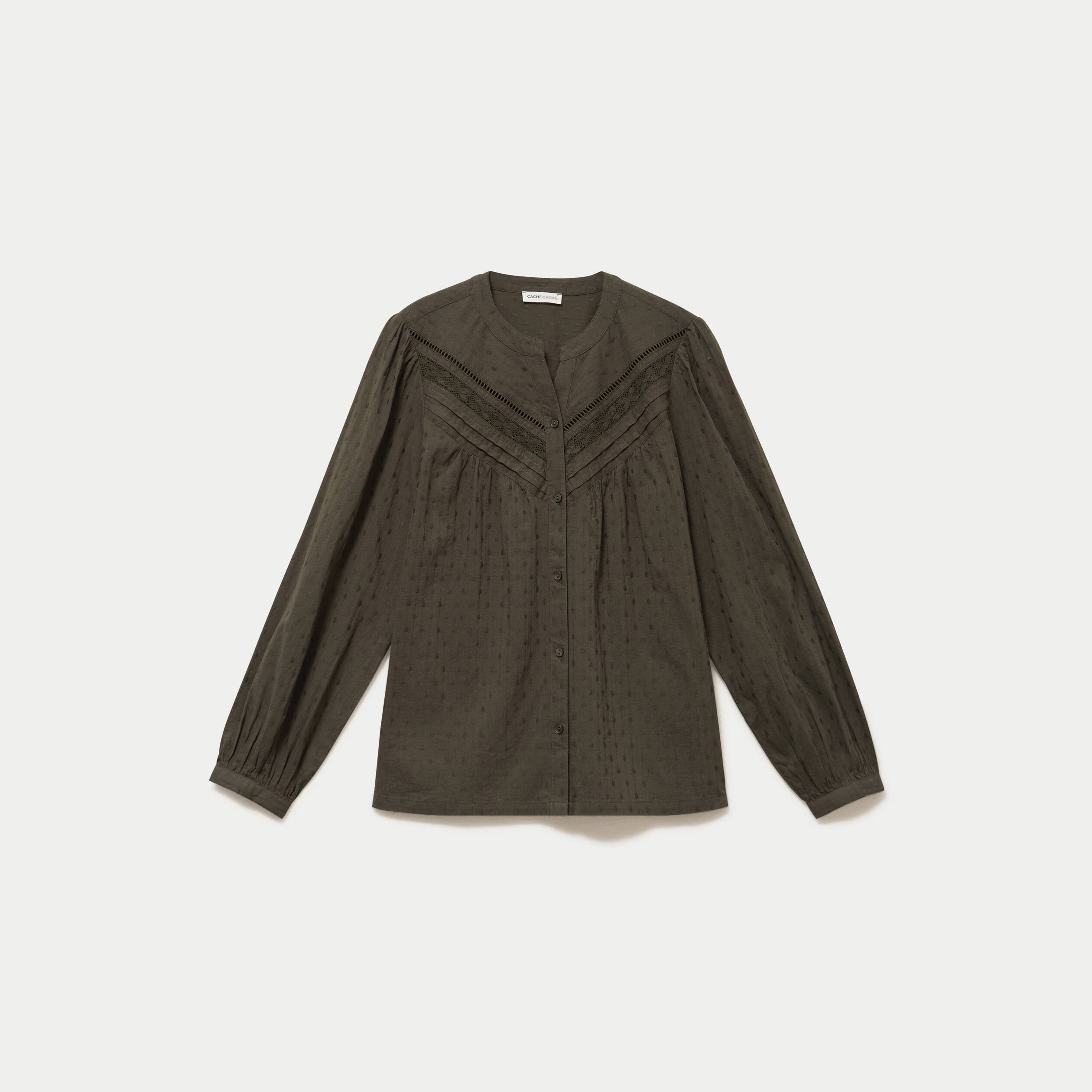 Blouse droite col rond manches longues vert kaki femme