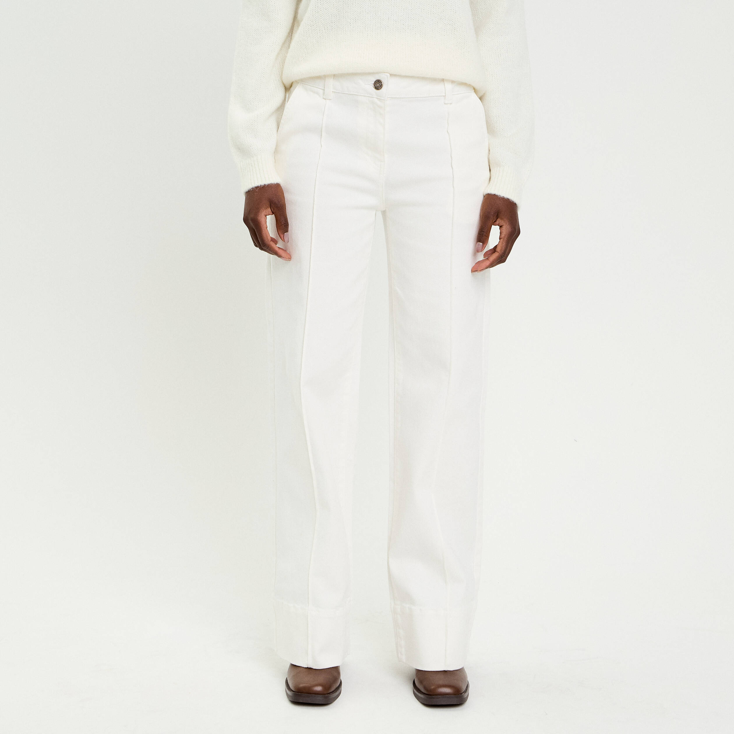 Jean wide leg taille standard denim blanc femme