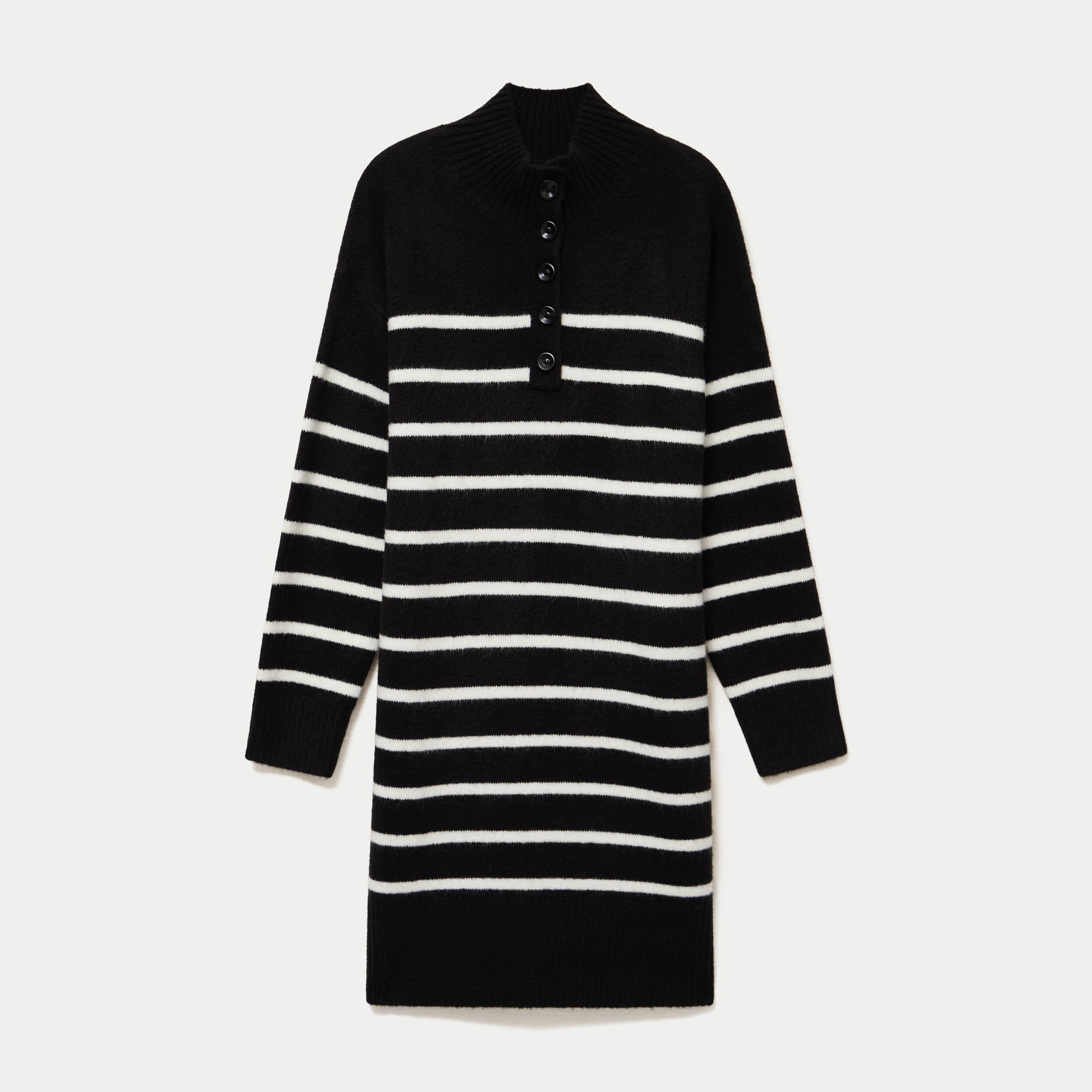Robe pull droite manches longues 3/4 noir femme