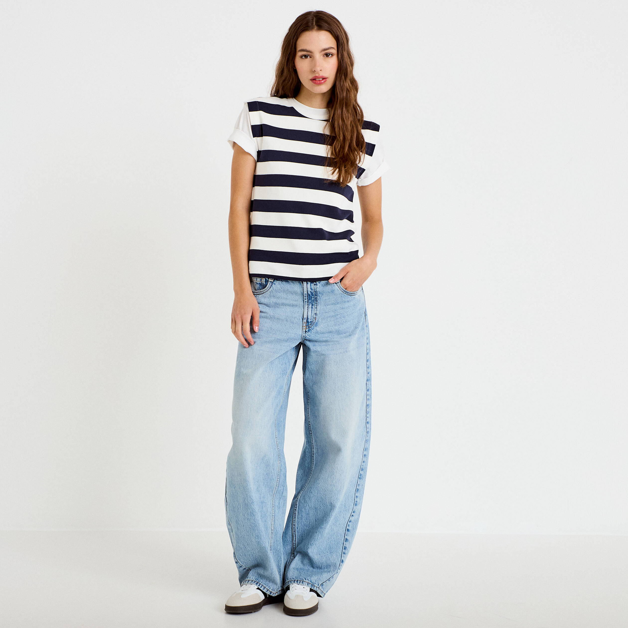 Jean coupe large denim triple stone femme
