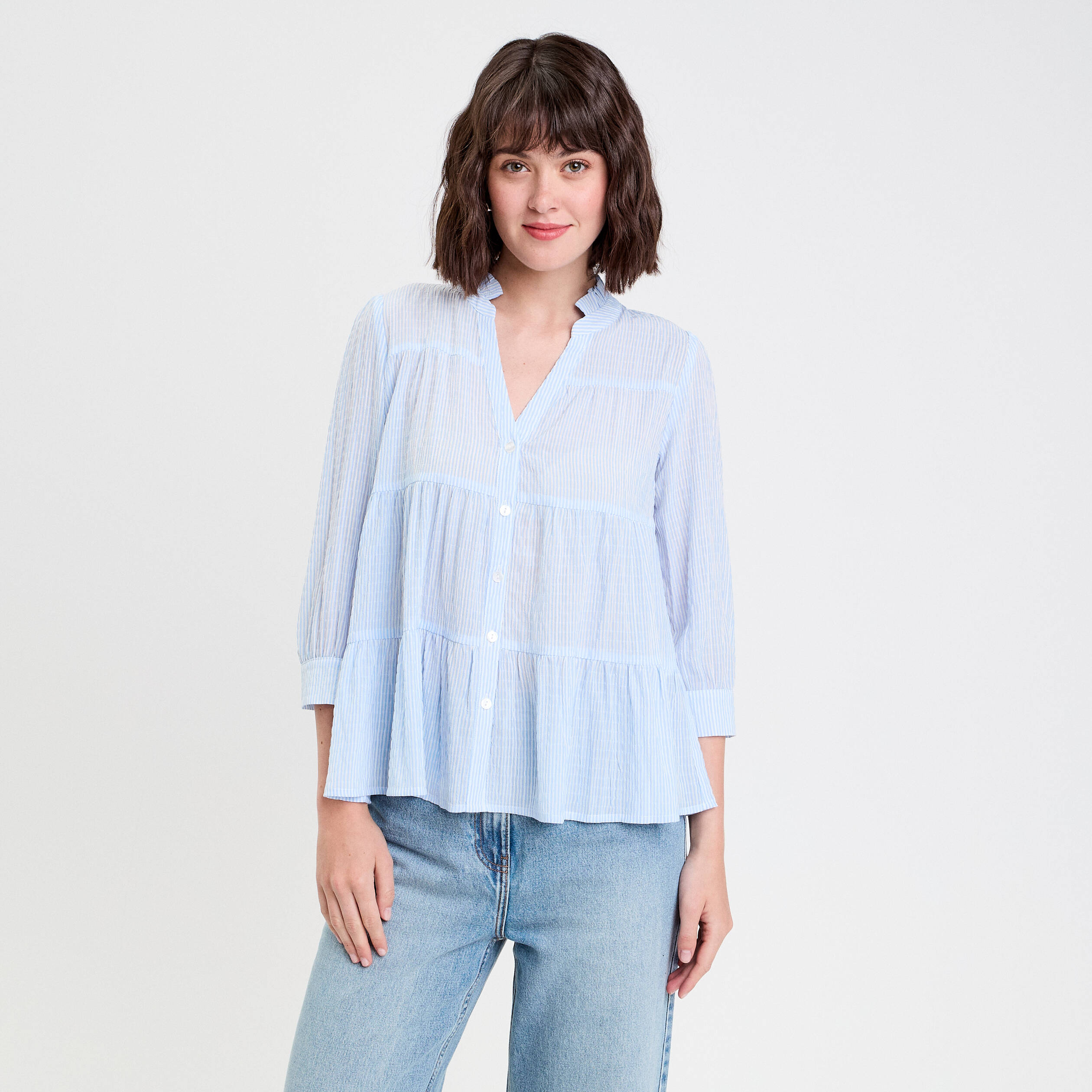 Blouse manches 3/4 beige femme