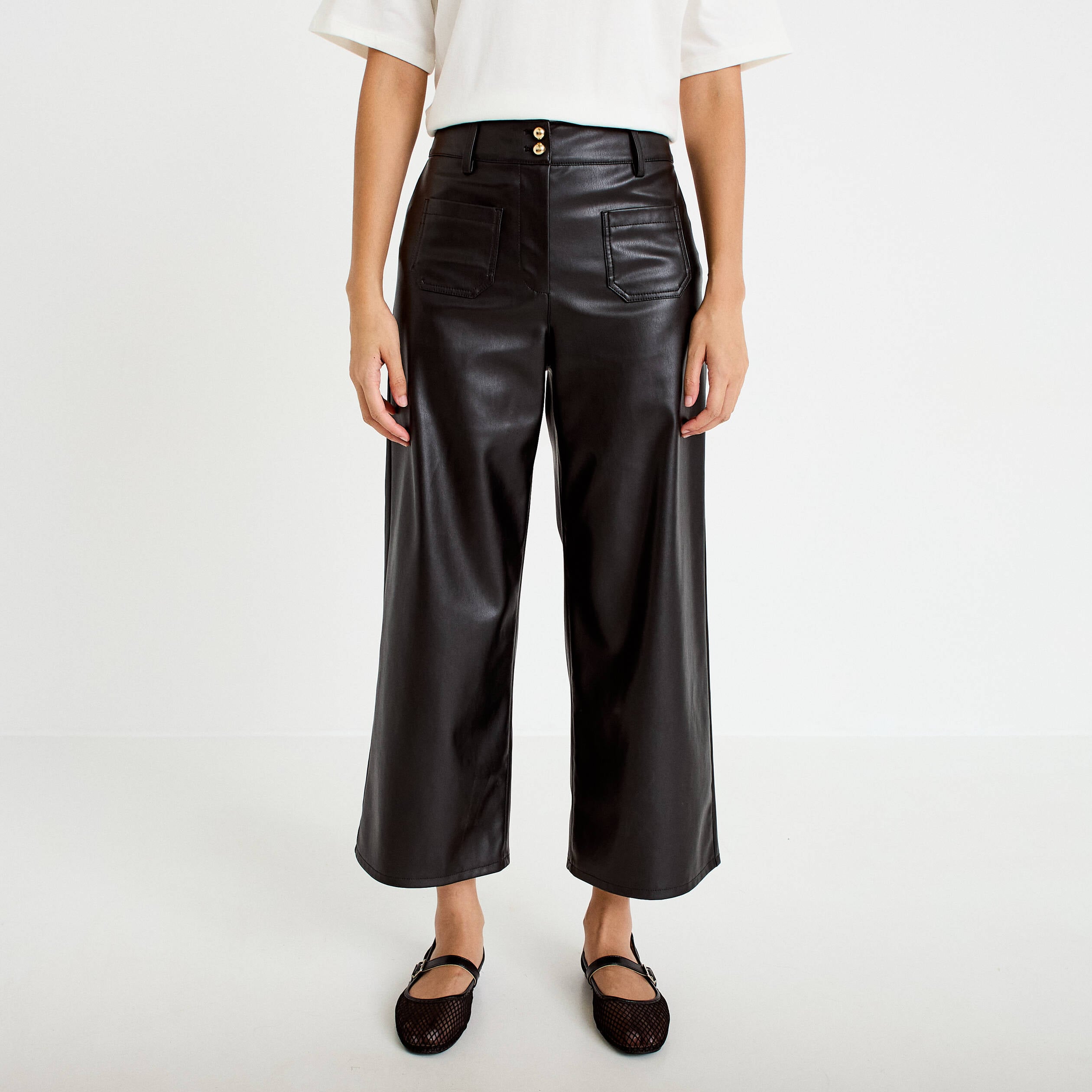Pantalon bootcut 3/4 taille haute noir femme