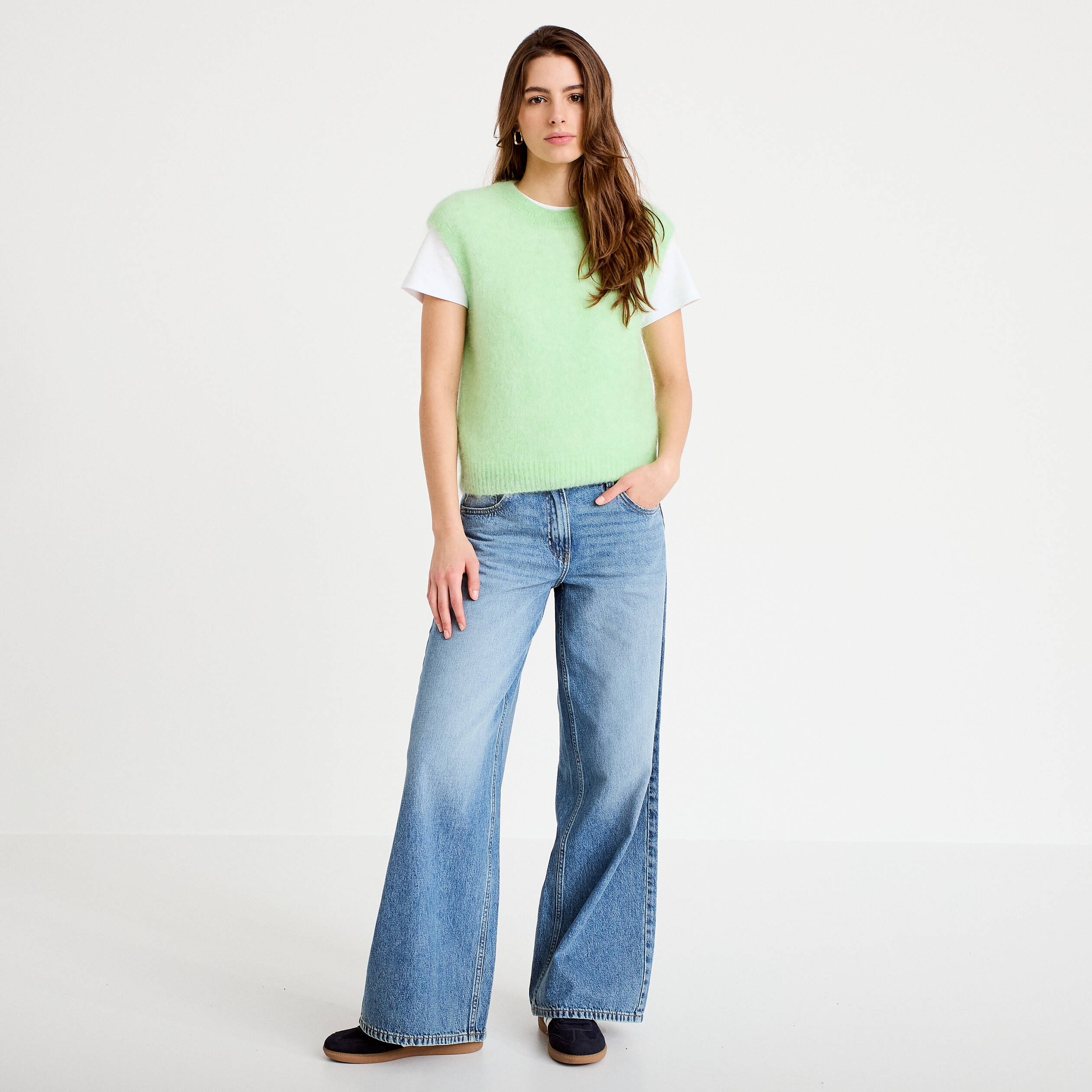 Pull sans manches vert pastel femme