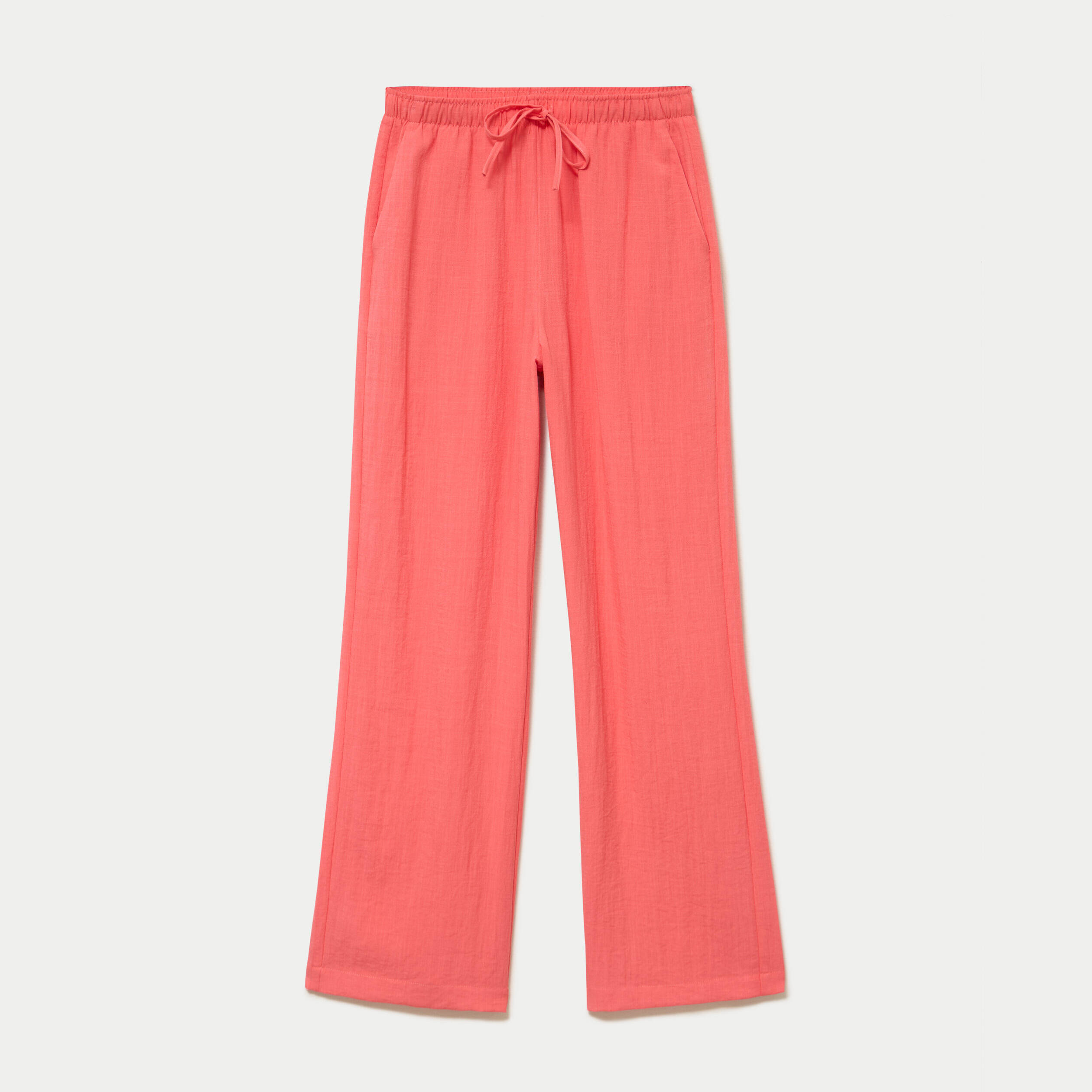 Pantalon large taille haute en cr&ecirc;pe rose femme