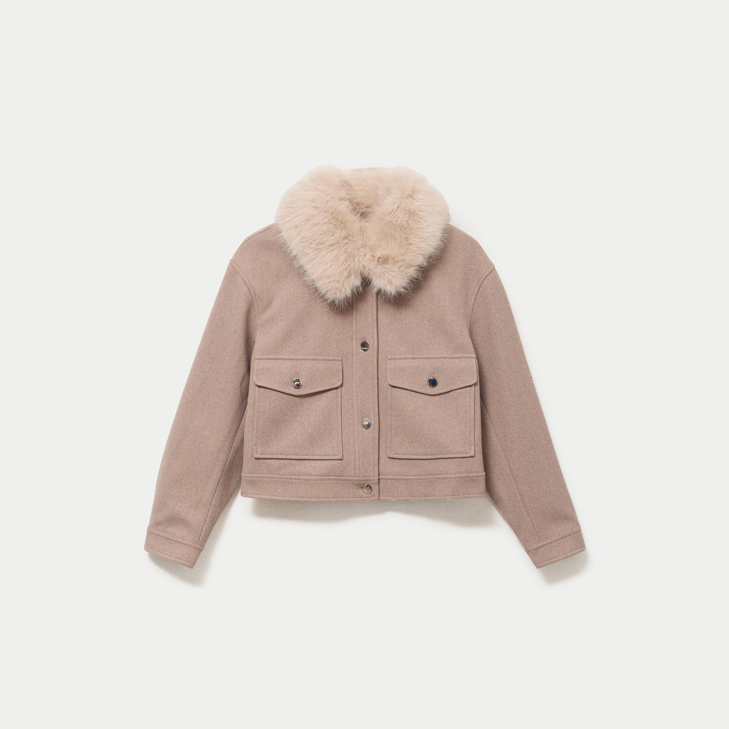 Veste droite cropped col tailleur taupe femme