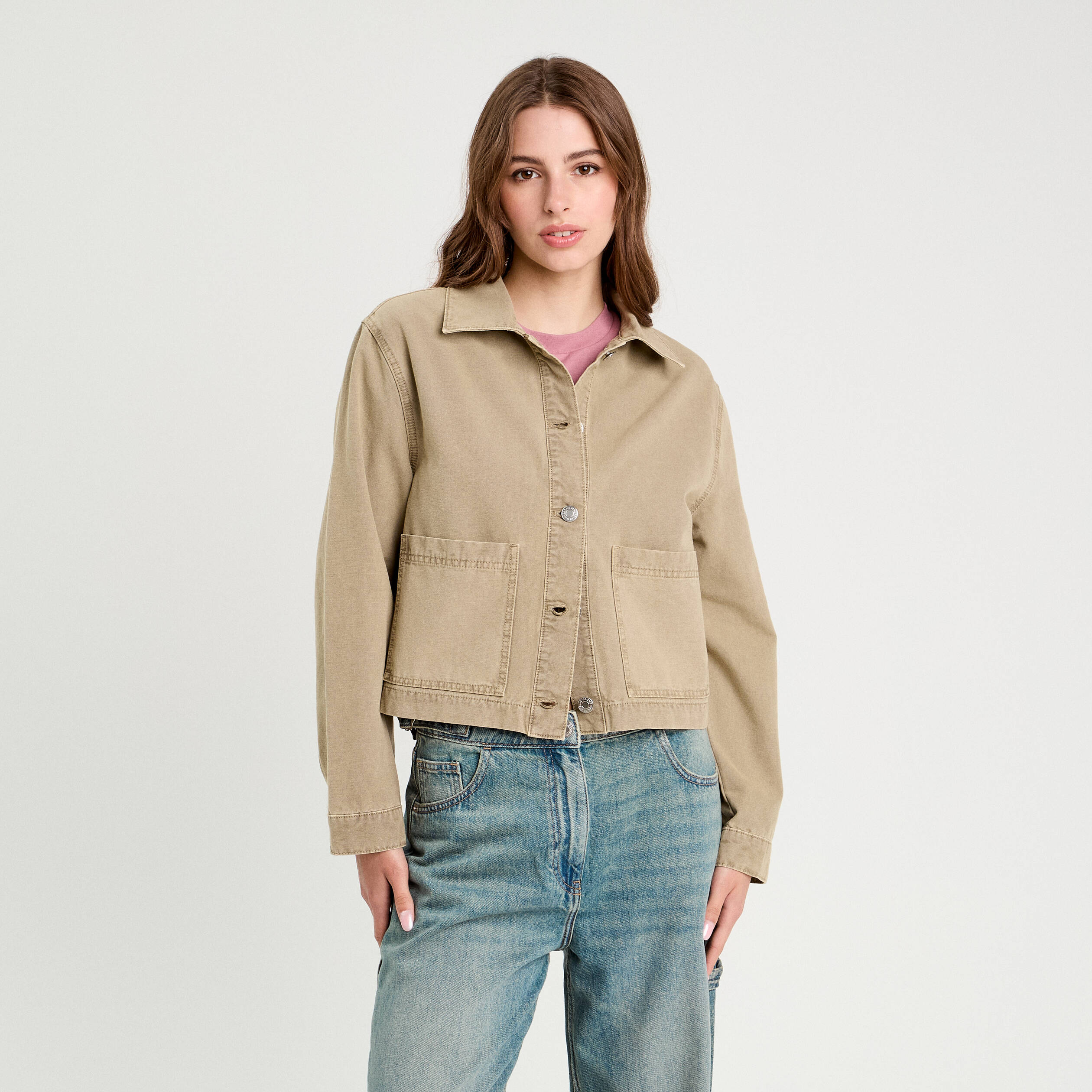 Veste droite boutonn&eacute;e vert pastel femme
