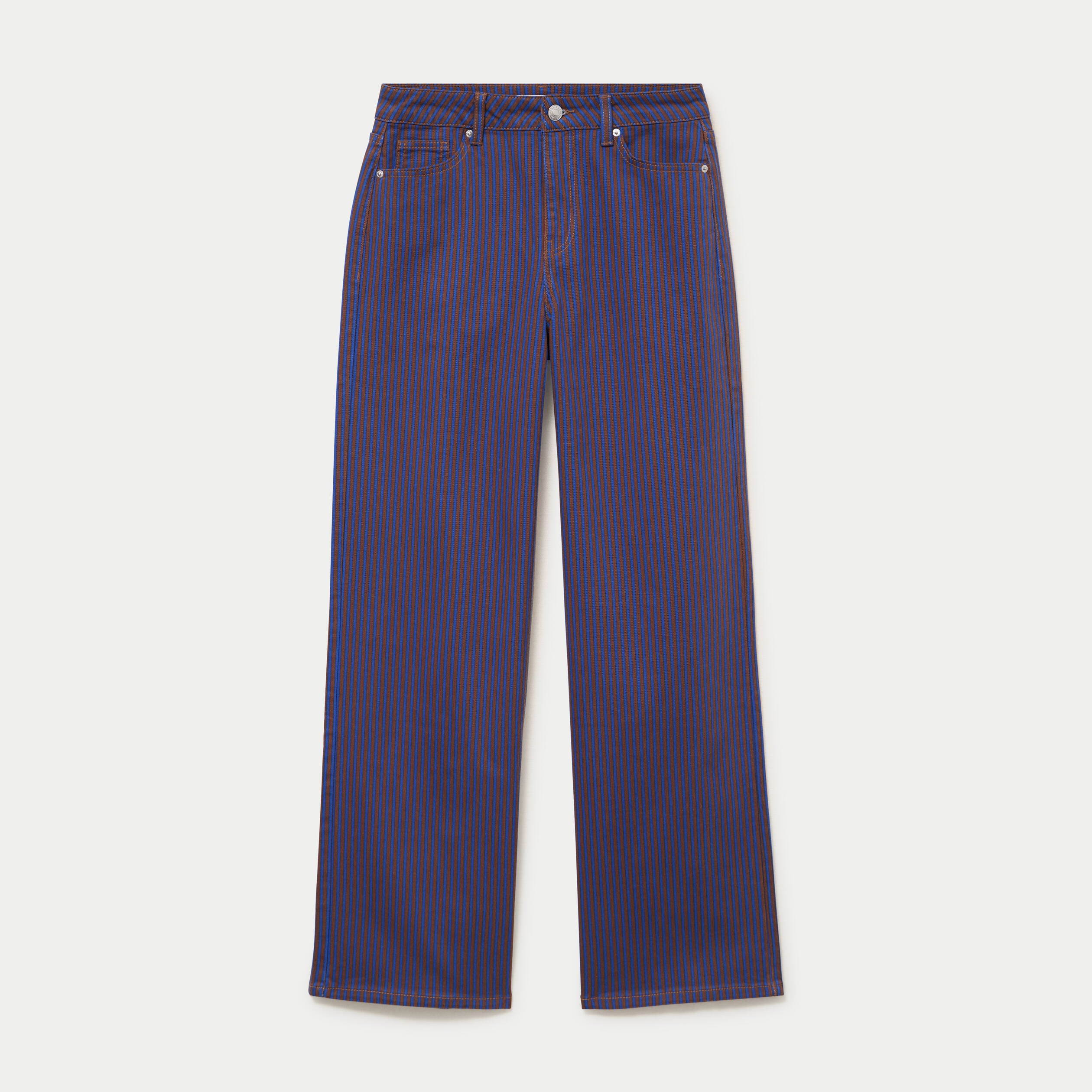 Jean wide leg ray&eacute; taille haute bleu femme