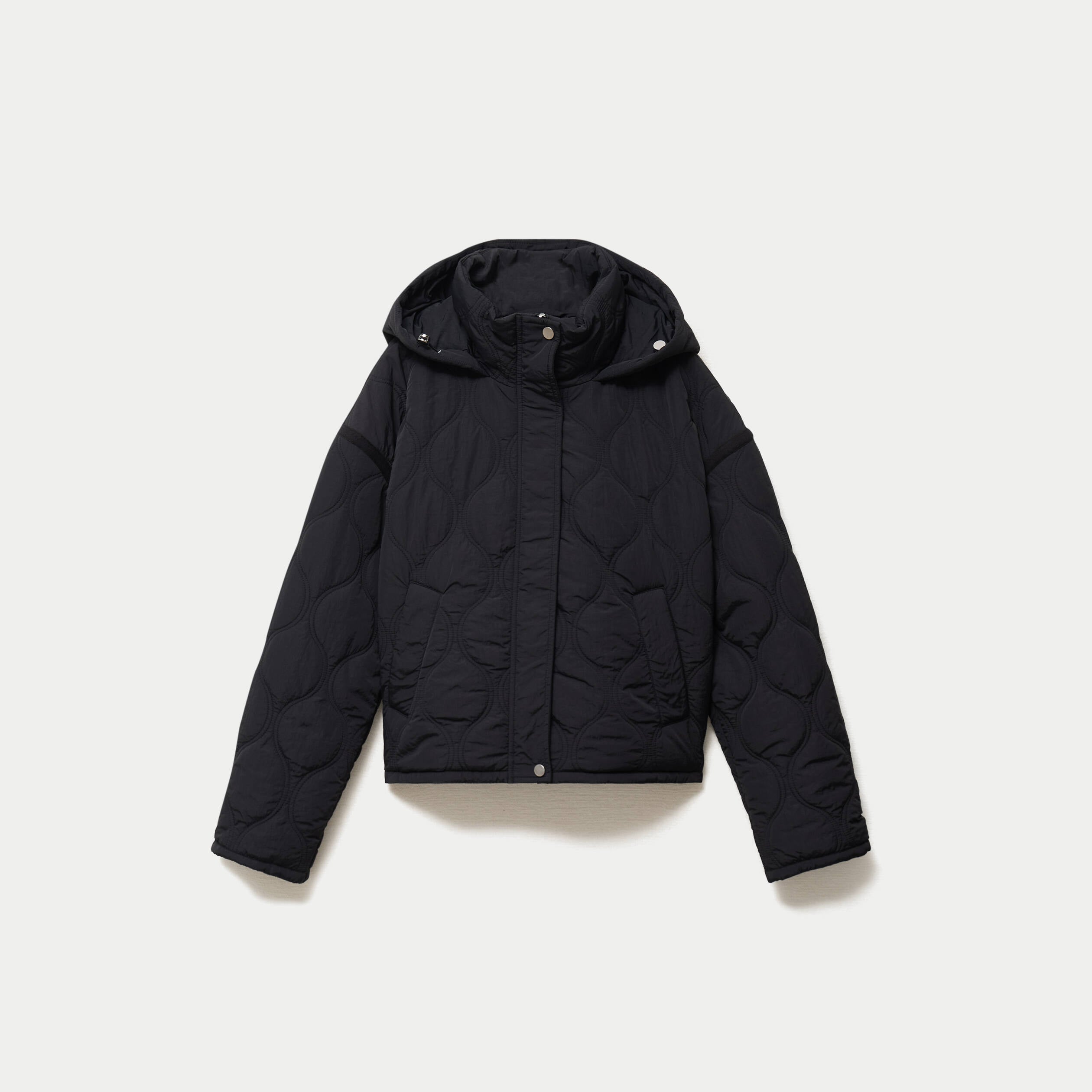 Veste droite &agrave; capuche manches longues noir femme