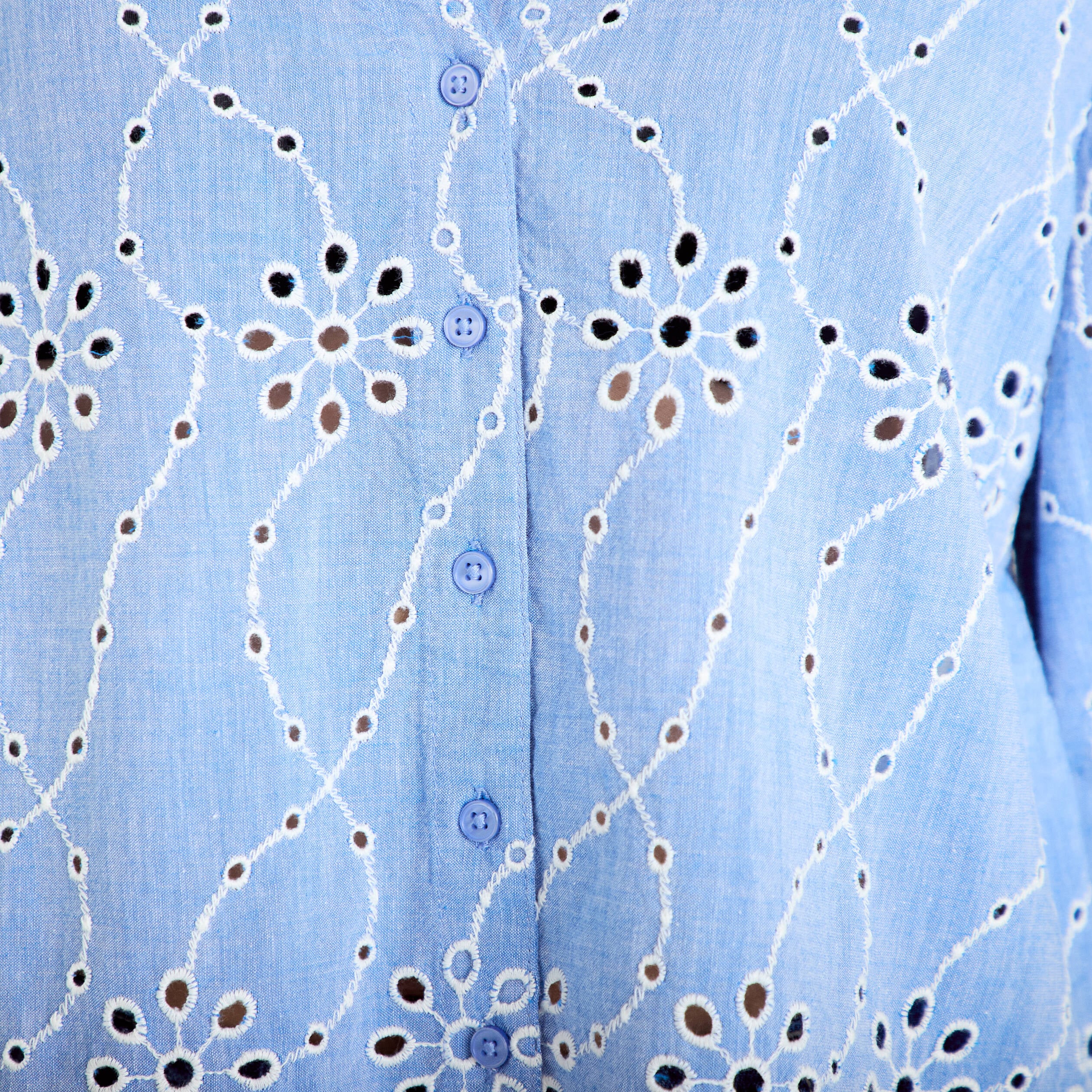 Blouse broderie anglaise bleu gris femme