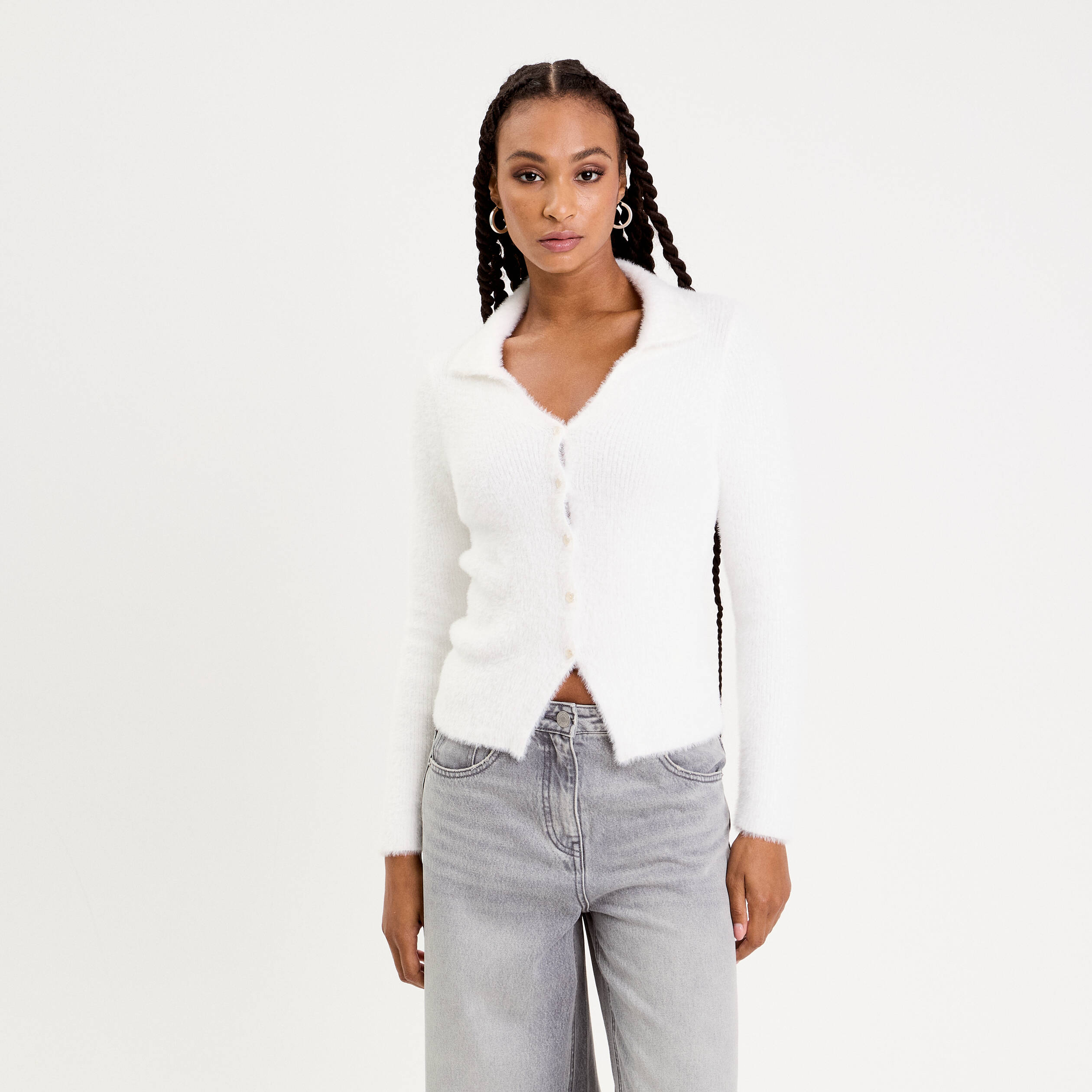 Gilet coupe ajust&eacute;e ecru femme