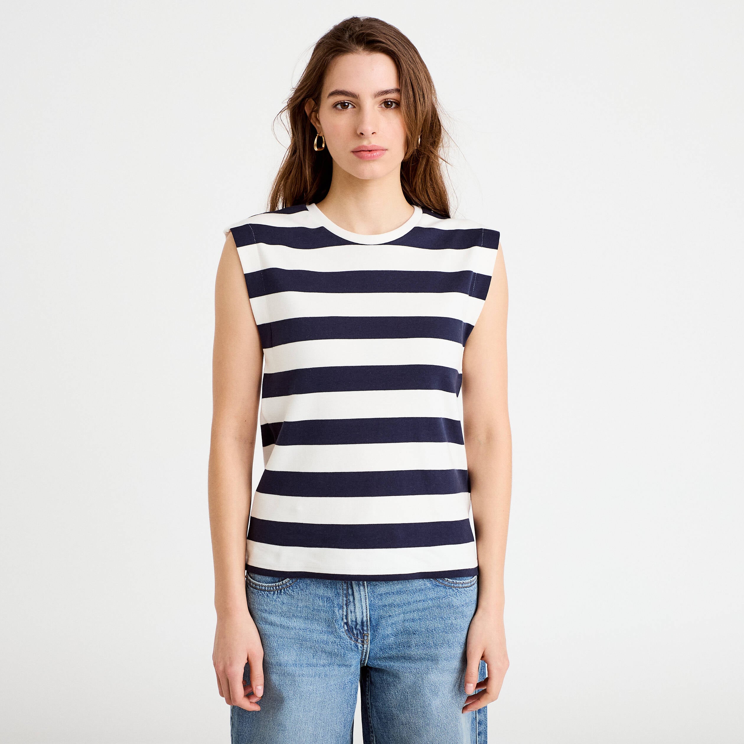 T-shirt col rond sans manches blanc femme