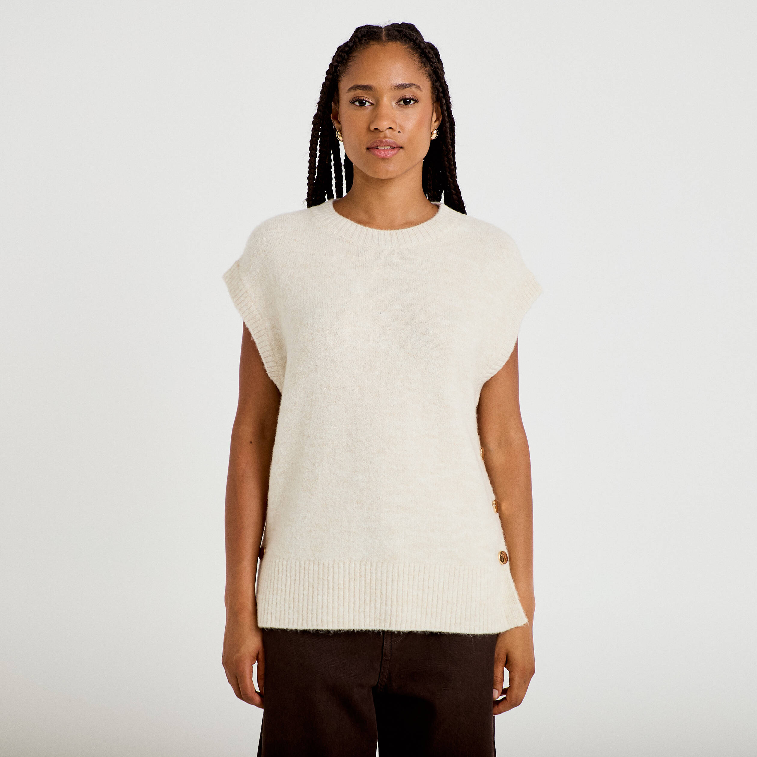 Pull sans manches ecru femme