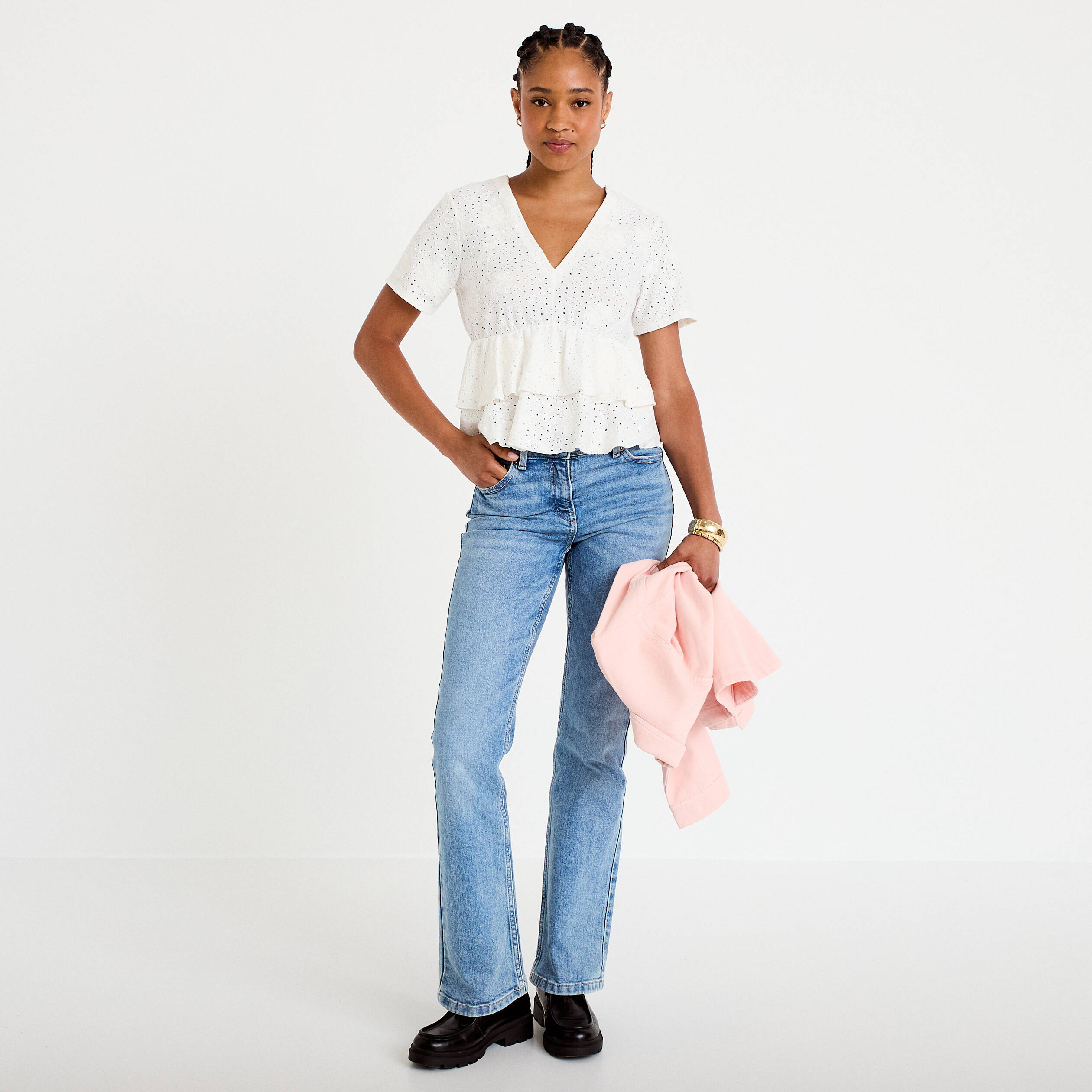 Blouse d&eacute;collet&eacute; manches courtes ecru femme