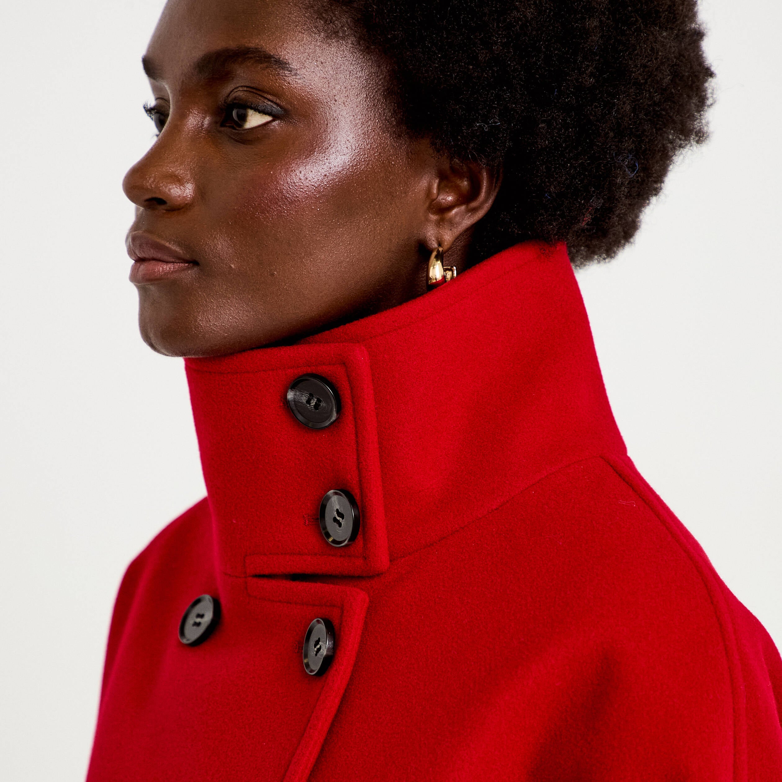 Caban court col montant rouge femme
