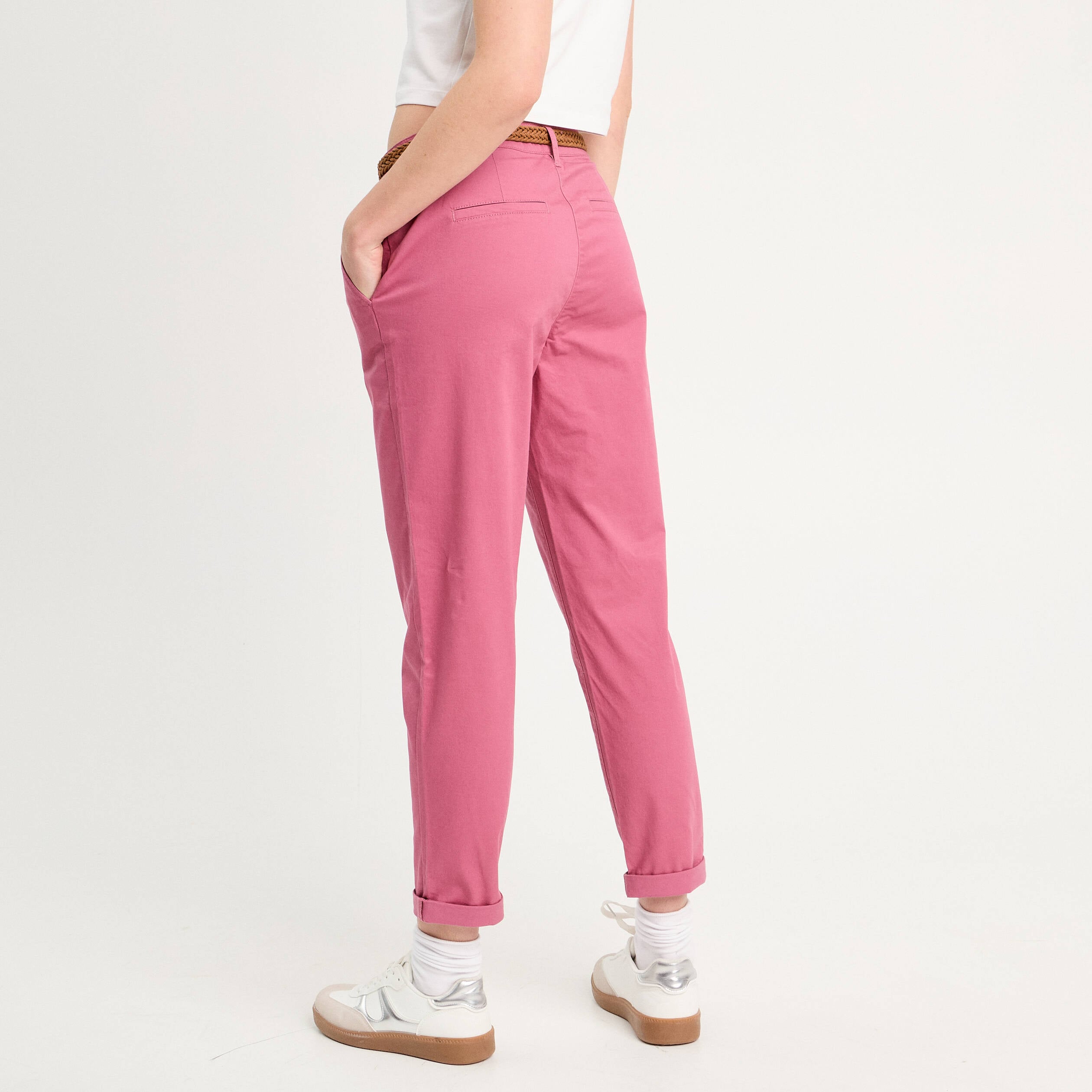 Pantalon chino 7/8&egrave;me vieux rose femme