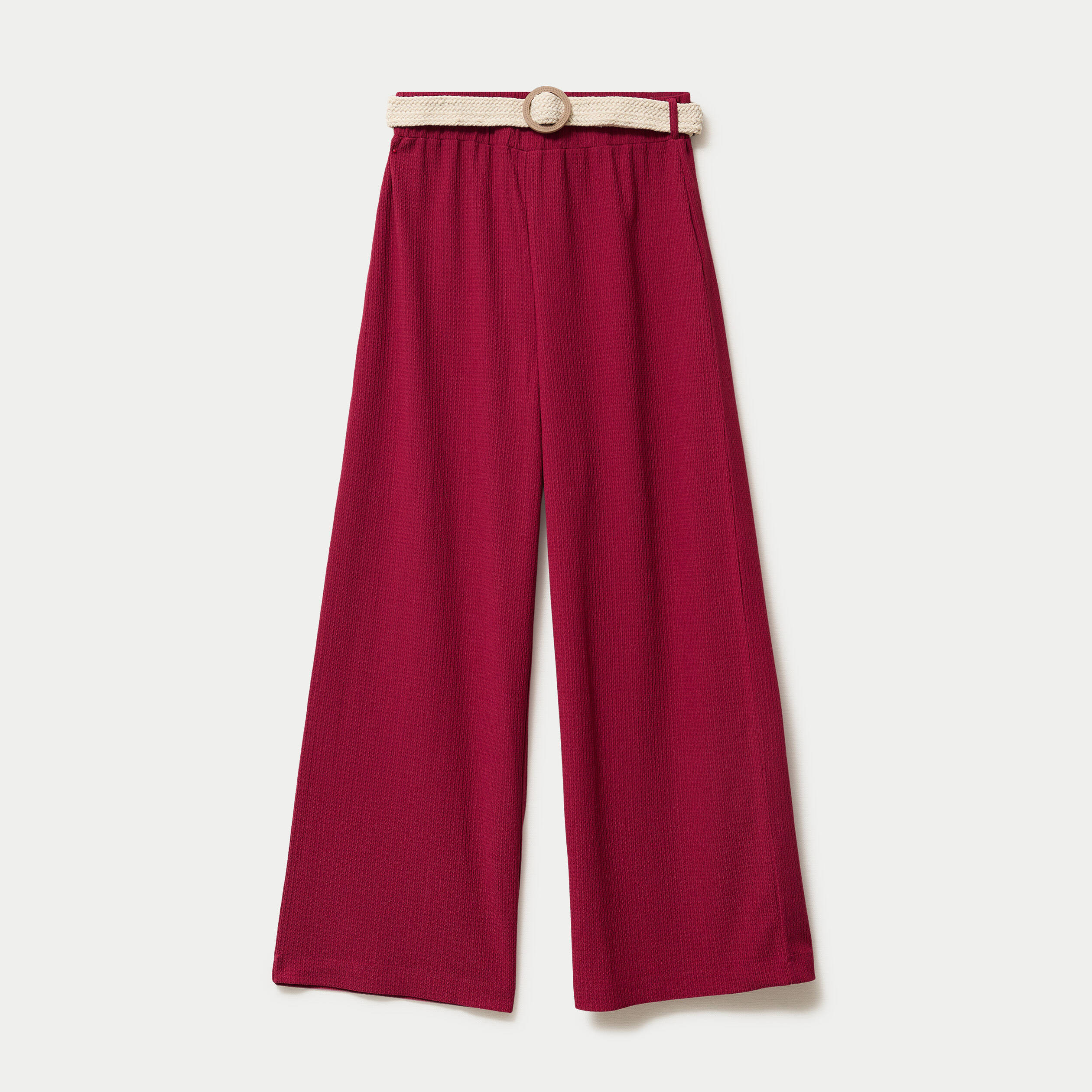 Pantalon large fluide ceintur&eacute; rouge femme