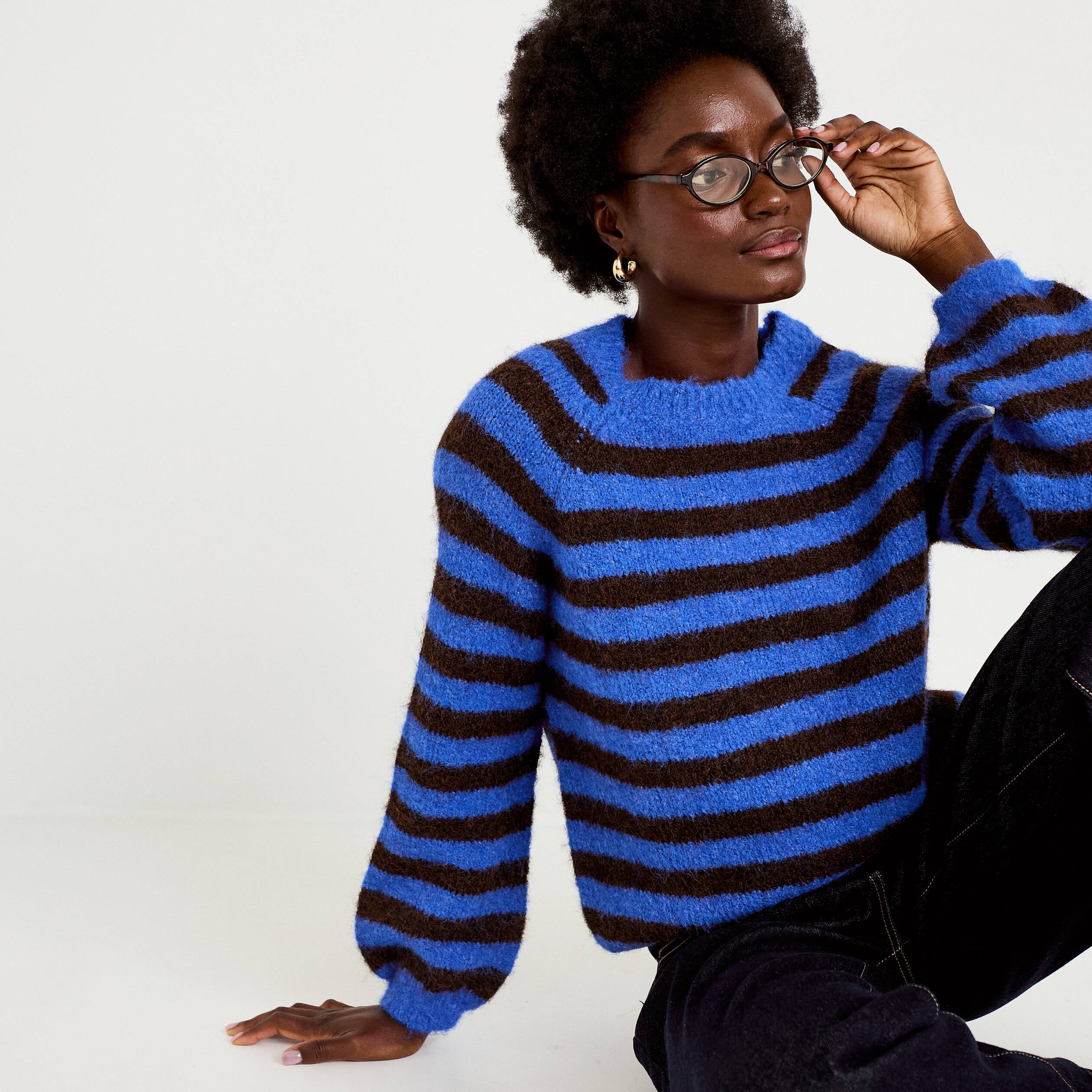 Pull ample col rond manches longues bleu electrique femme