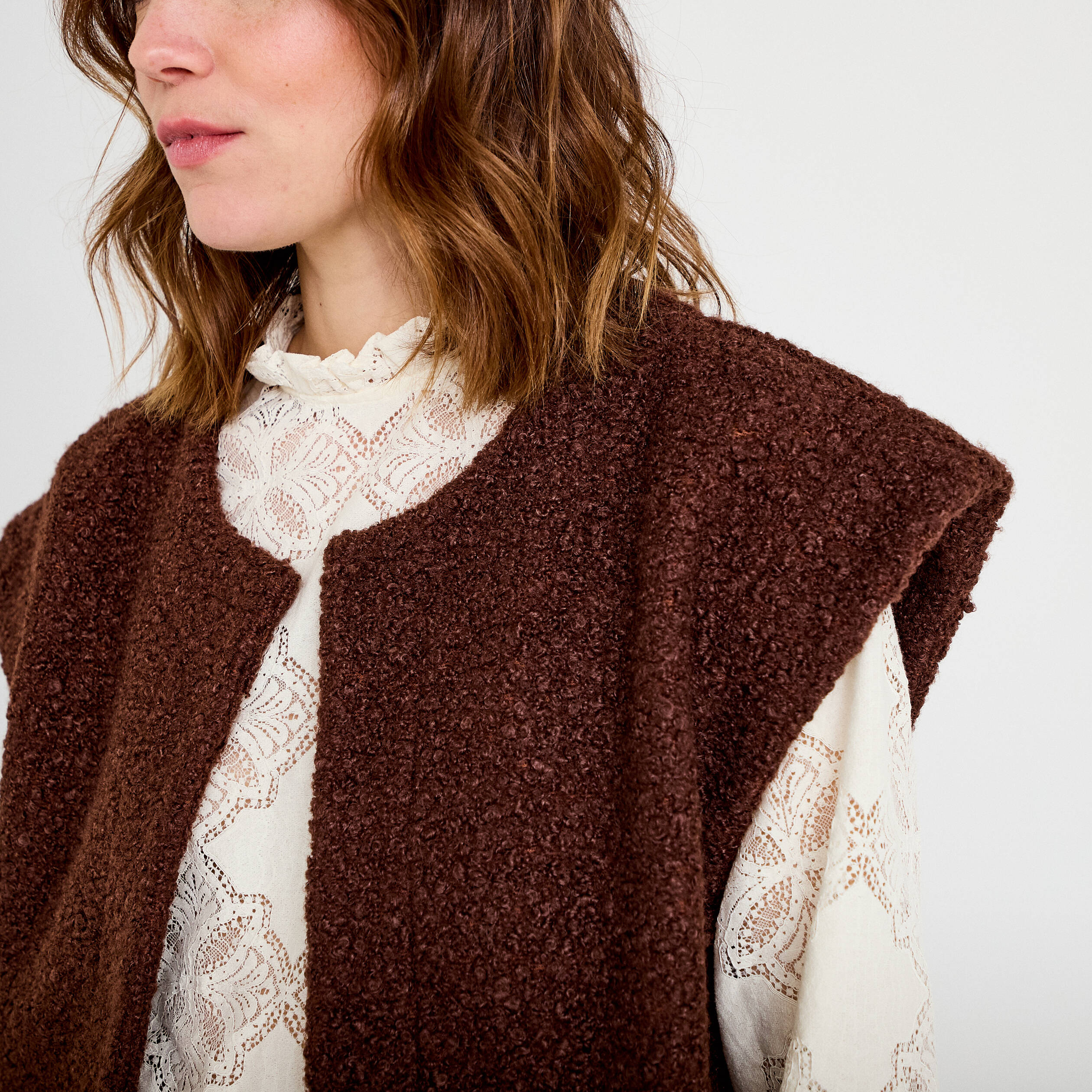 Gilet sans manches effet polaire marron fonc&eacute; femme